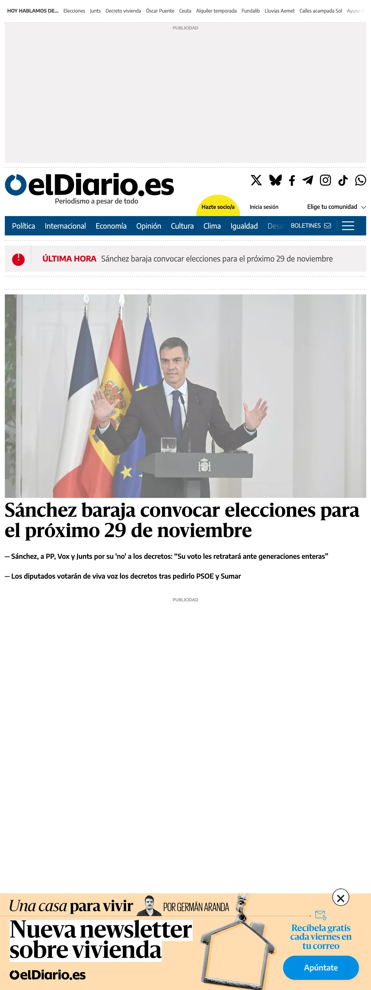 Screenshot of the elDiario.es front page