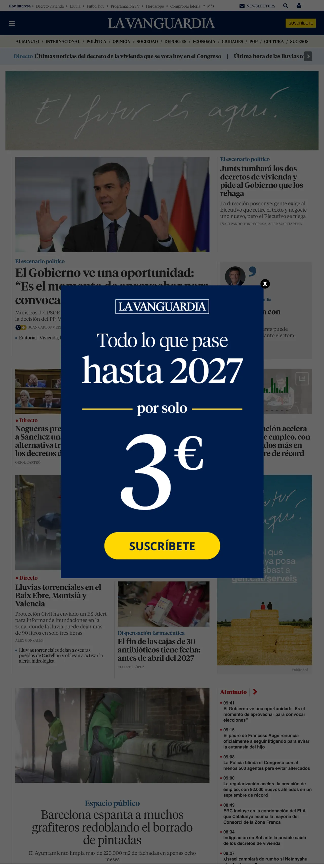 Screenshot of the La Vanguardia front page