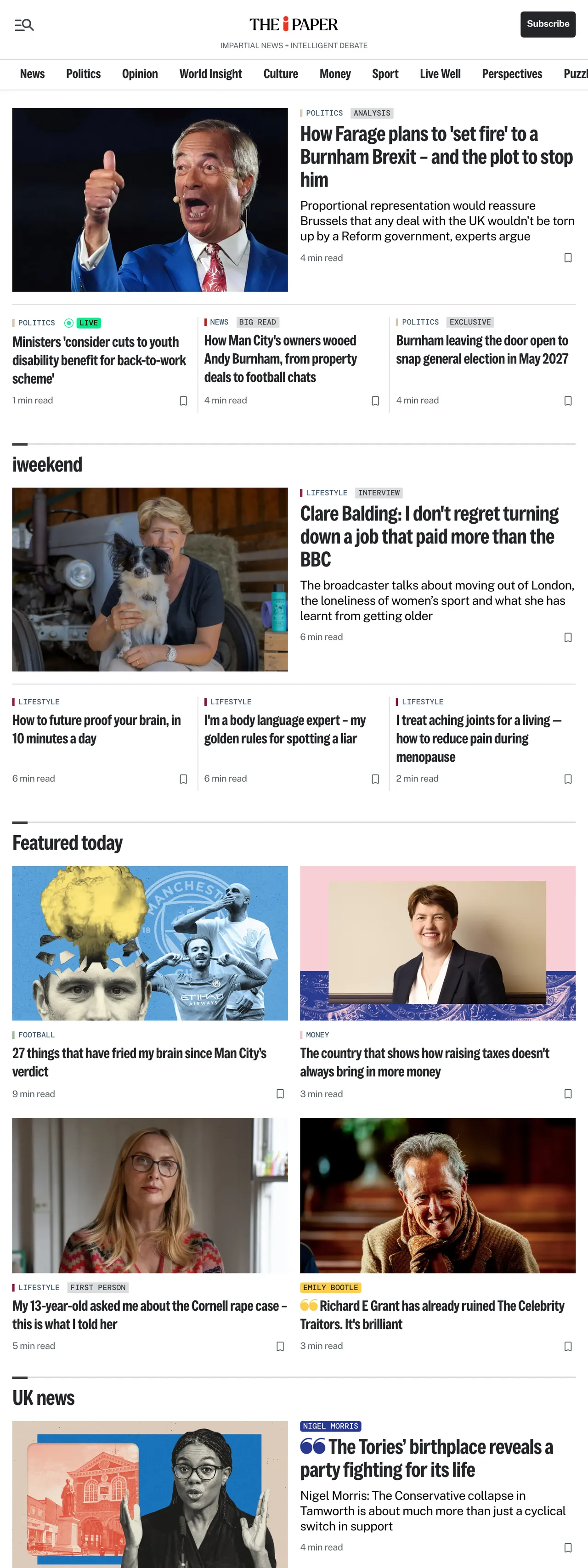 Screenshot of the The i Paper front page