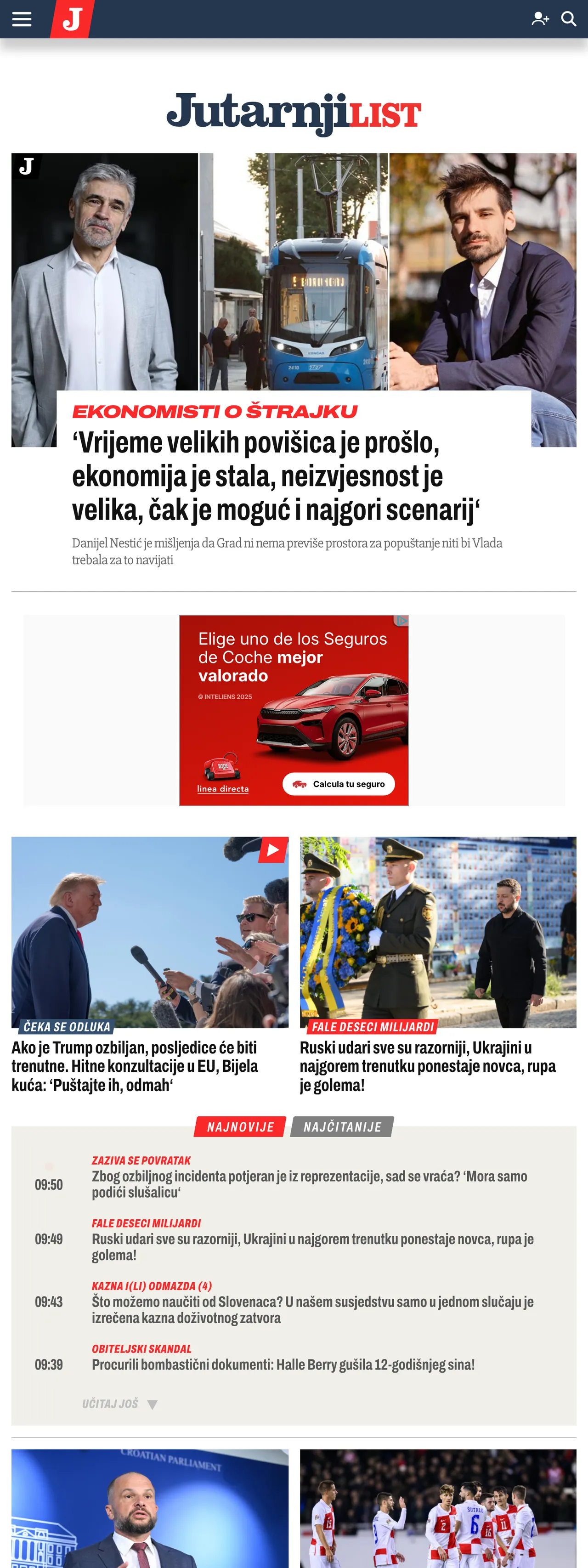 Screenshot of the Jutarnji list front page