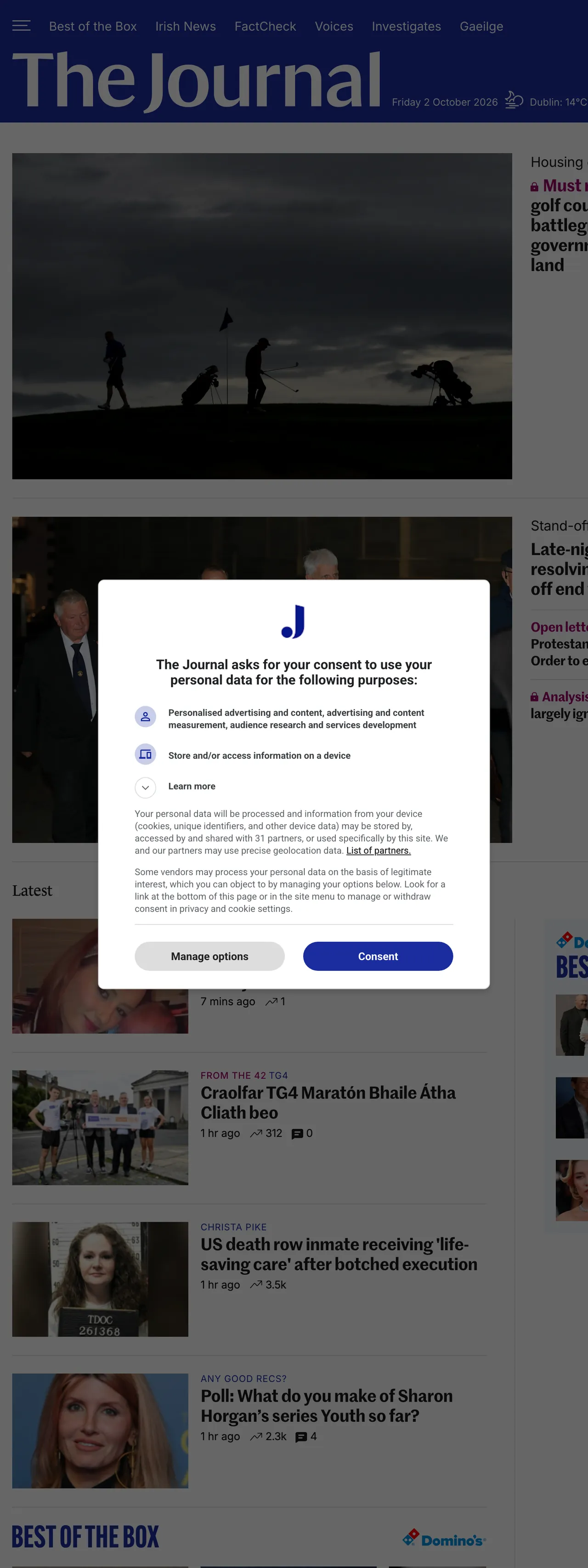 Screenshot of the TheJournal.ie front page