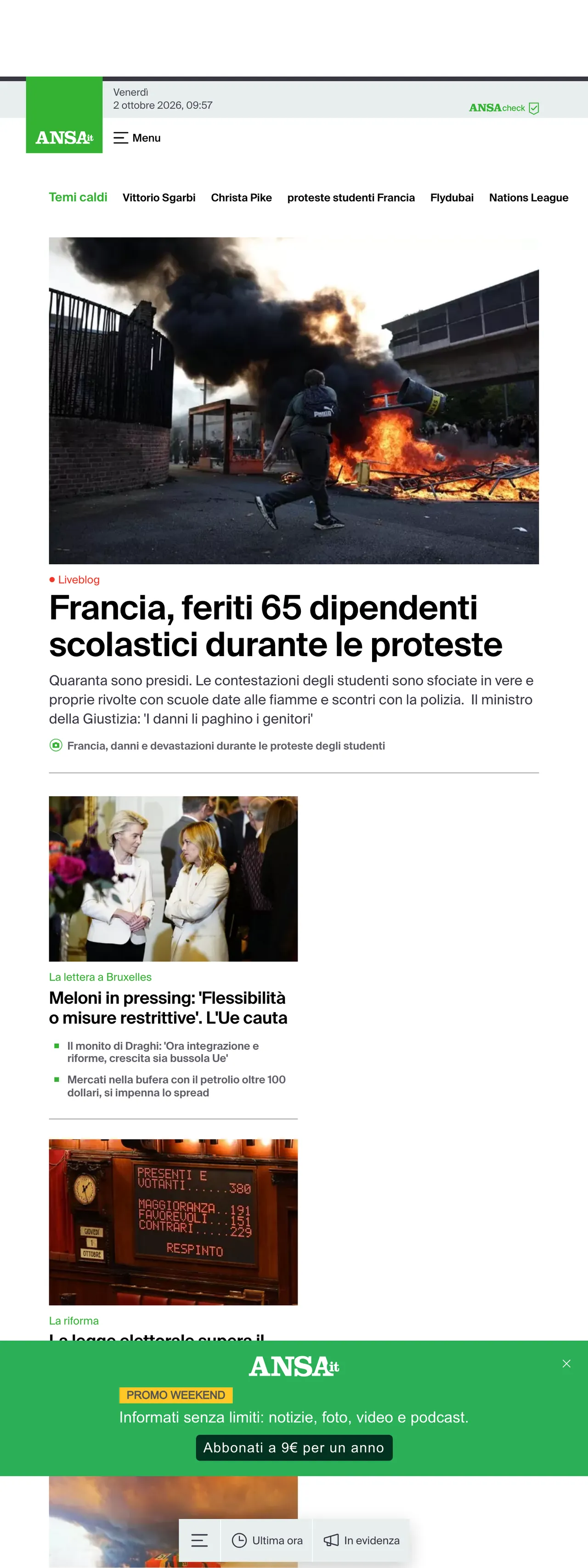 Screenshot of the ANSA front page