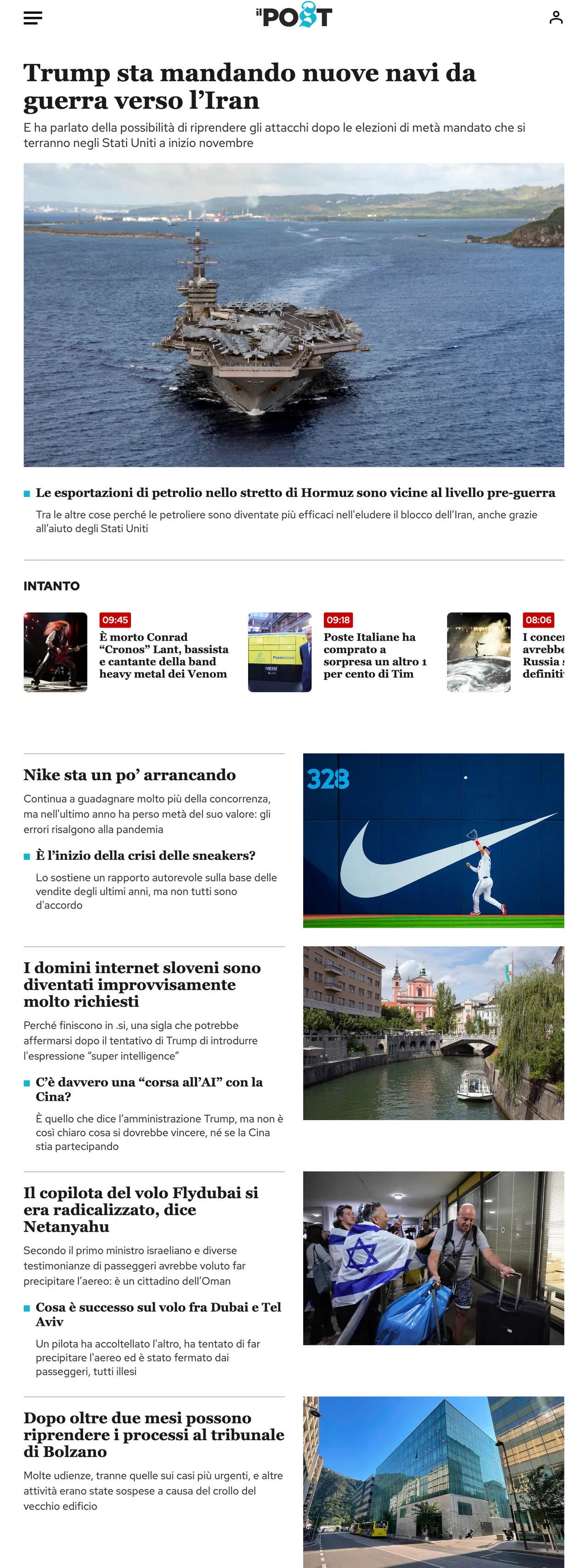 Screenshot of the Il Post front page