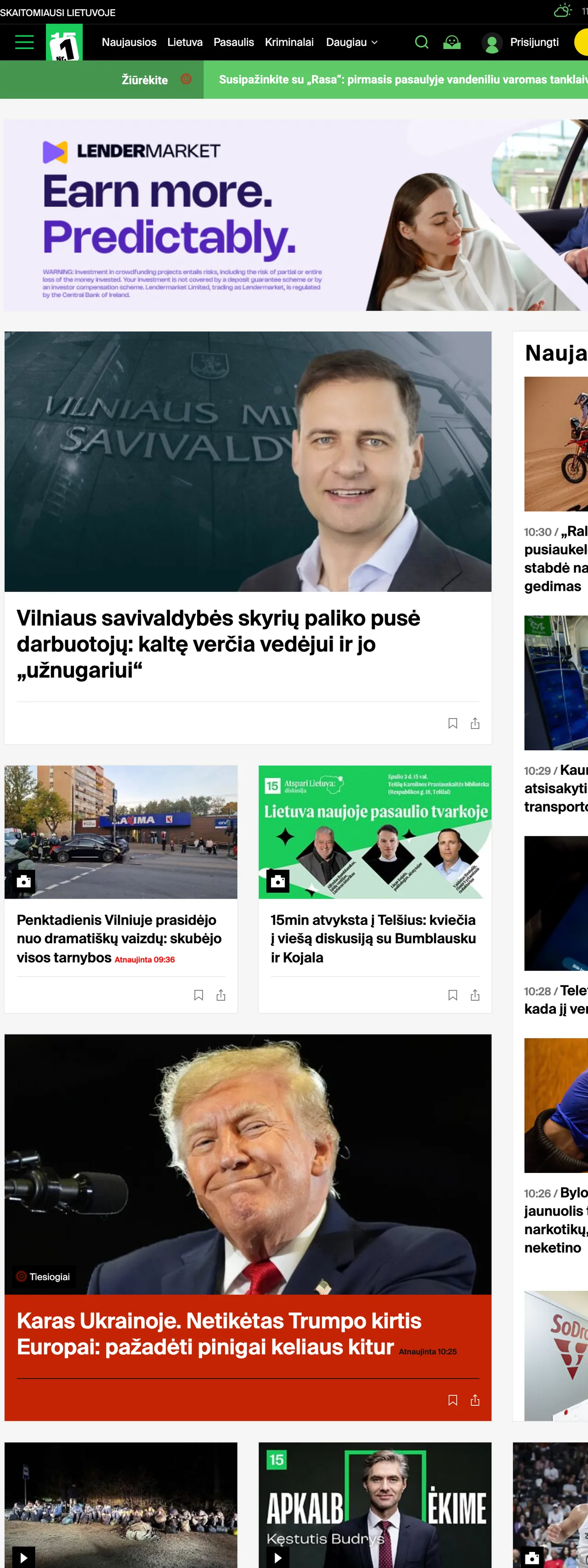 Screenshot of the 15min front page