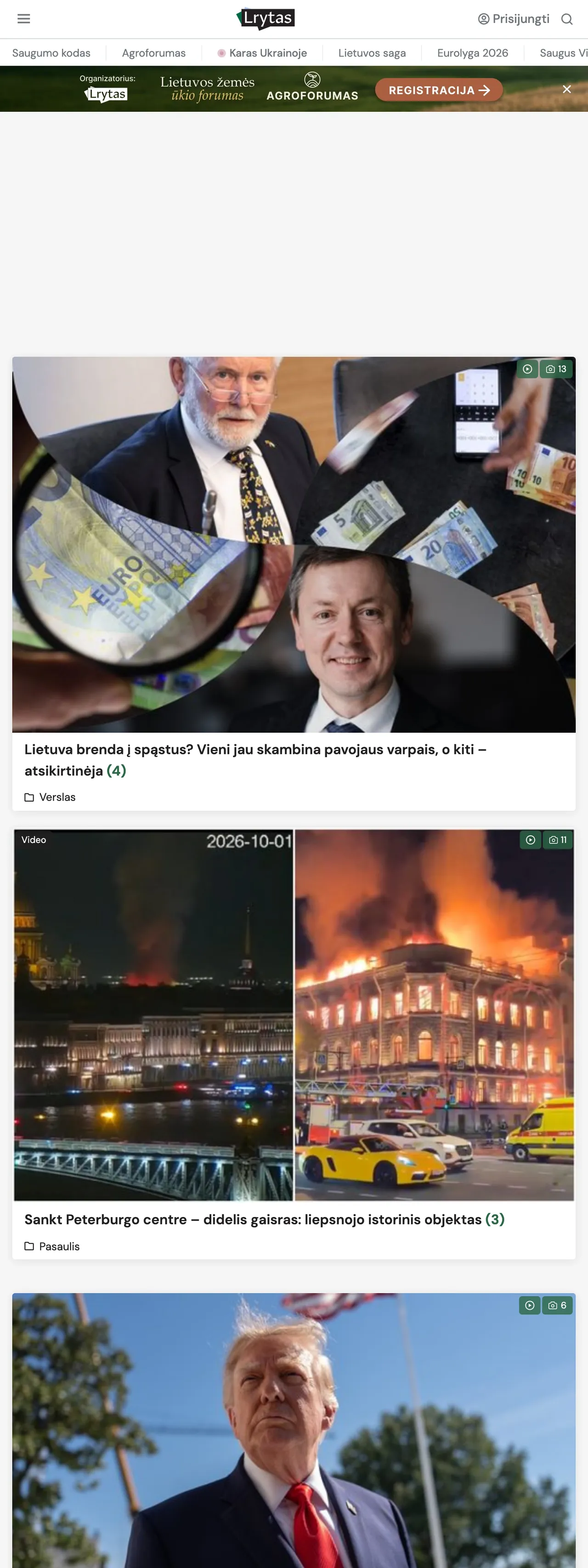 Screenshot of the Lrytas front page