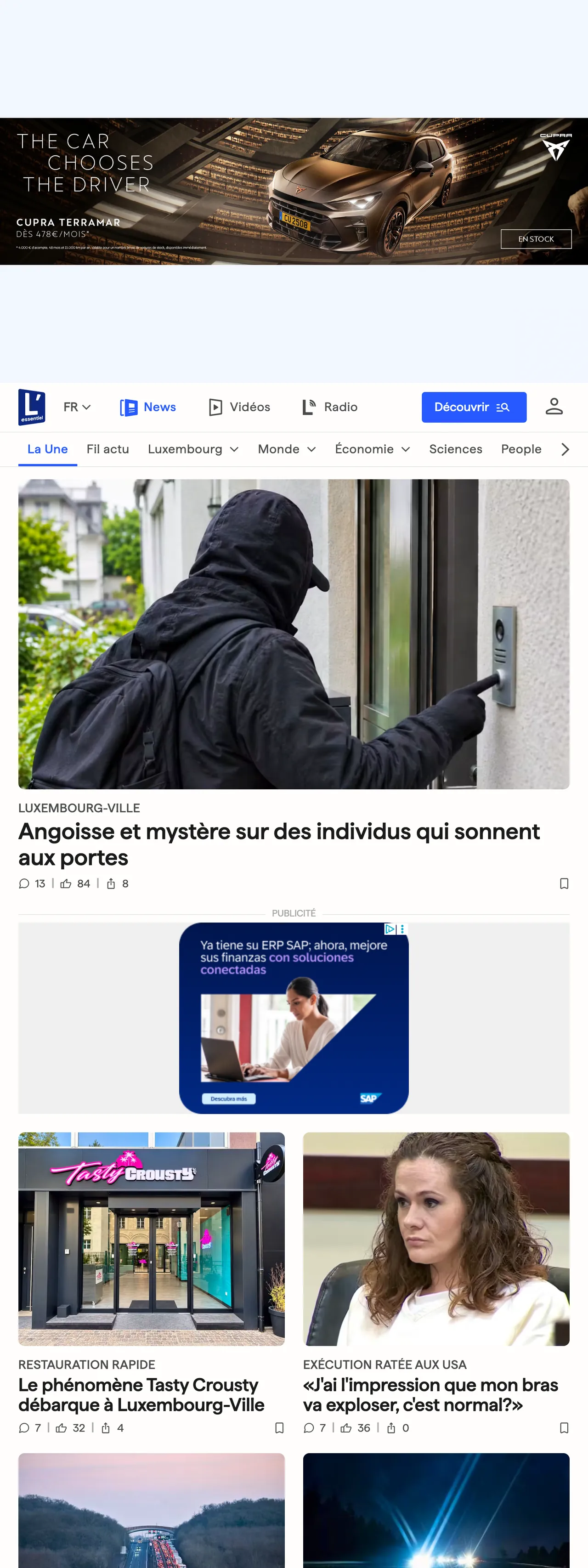 Screenshot of the L'essentiel front page