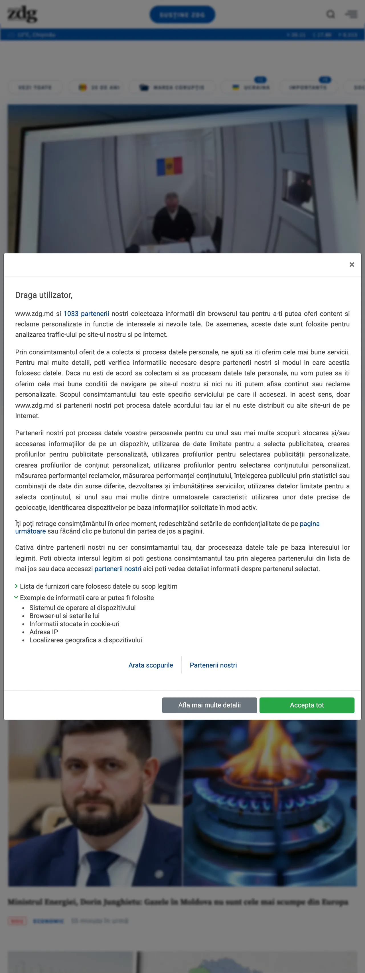 Screenshot of the Ziarul de Gardă front page