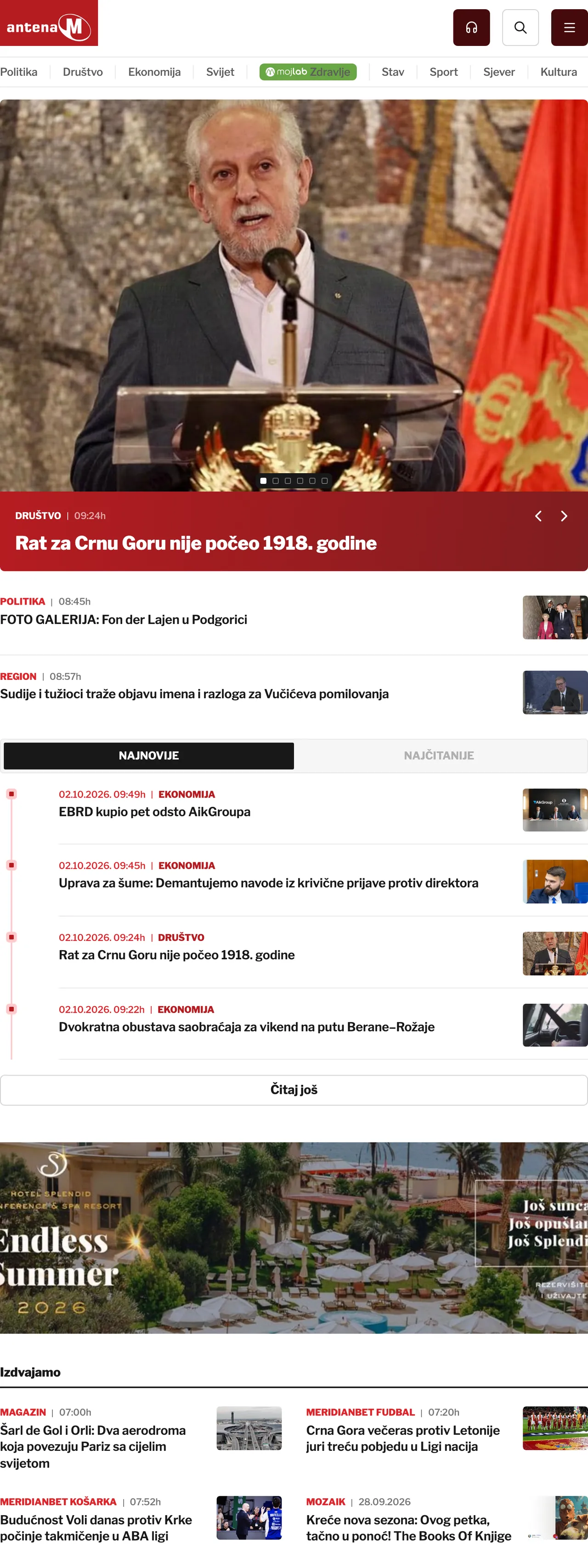 Screenshot of the Antena M front page