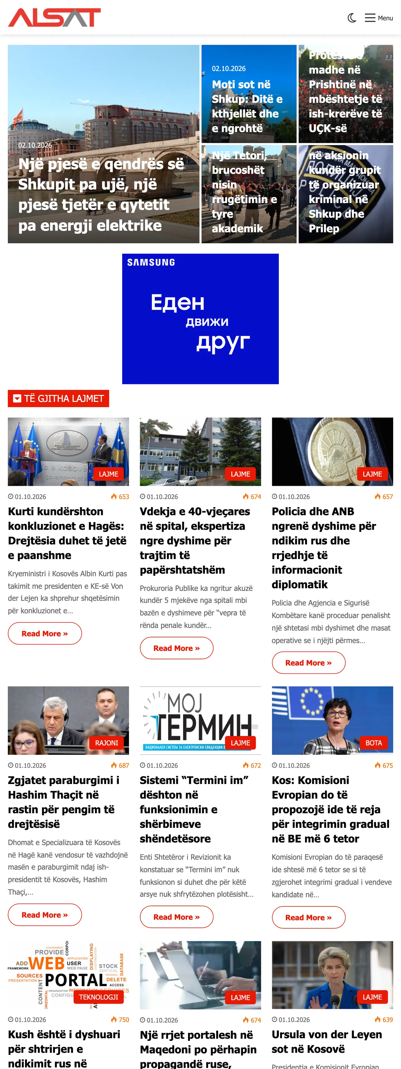 Screenshot of the ALSAT front page