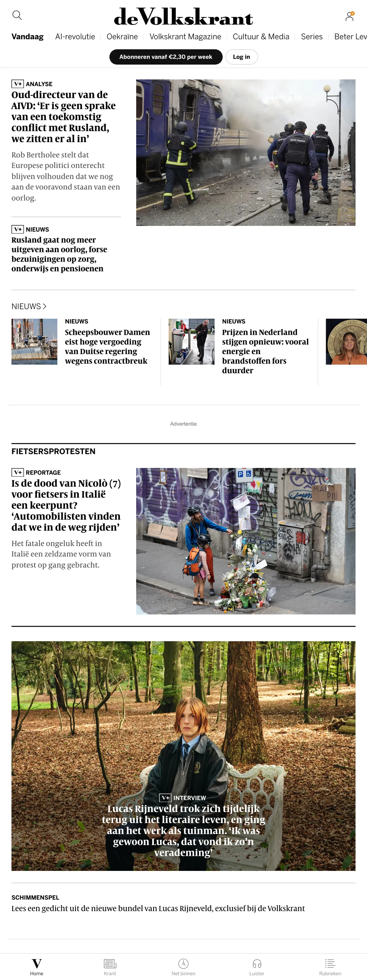 Screenshot of the de Volkskrant front page