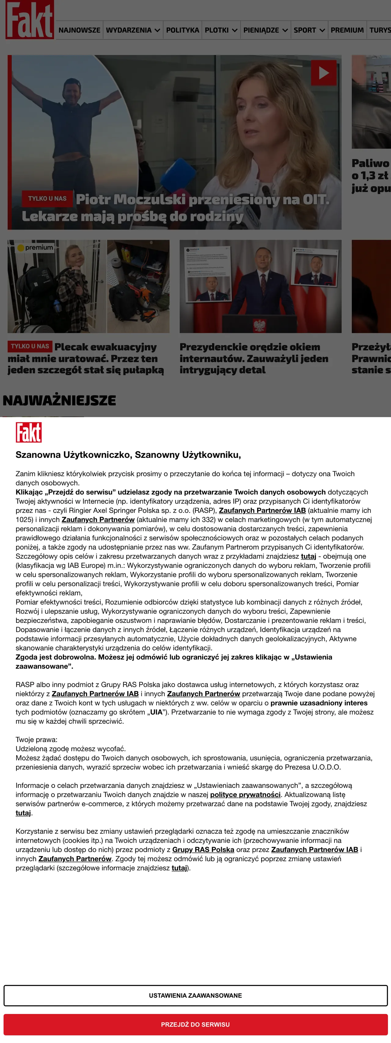 Screenshot of the Fakt front page
