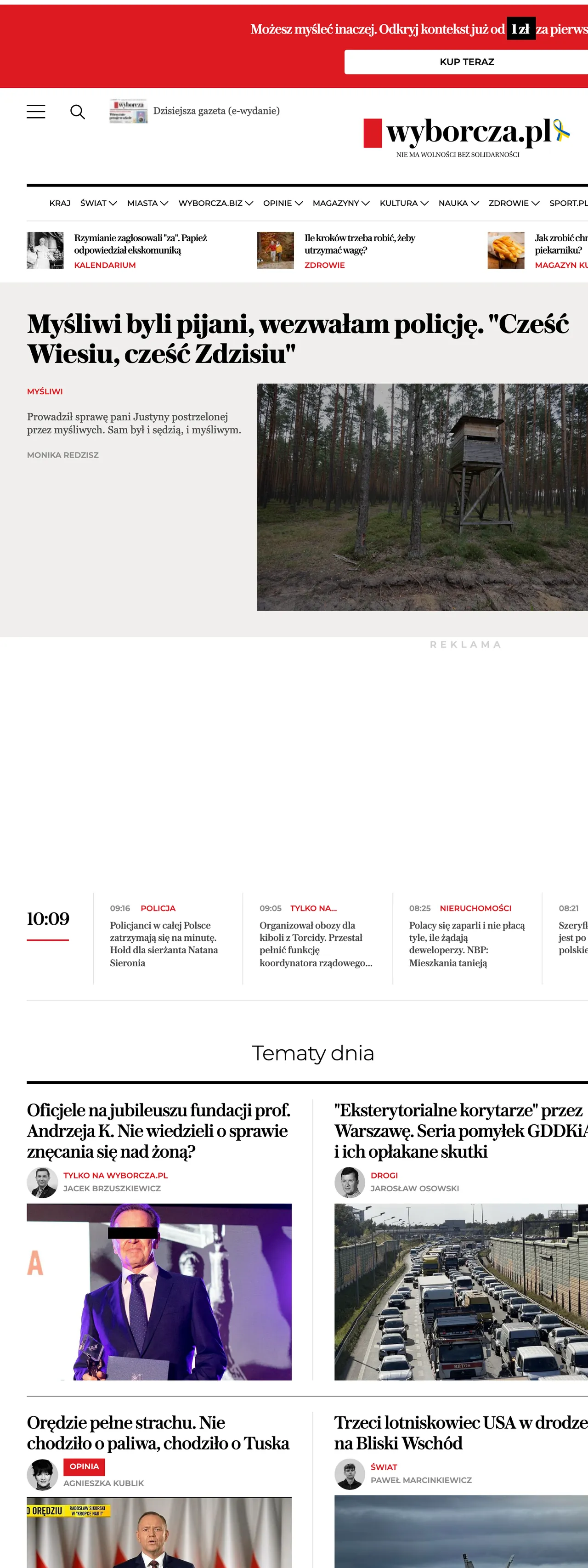 Screenshot of the Wyborcza front page