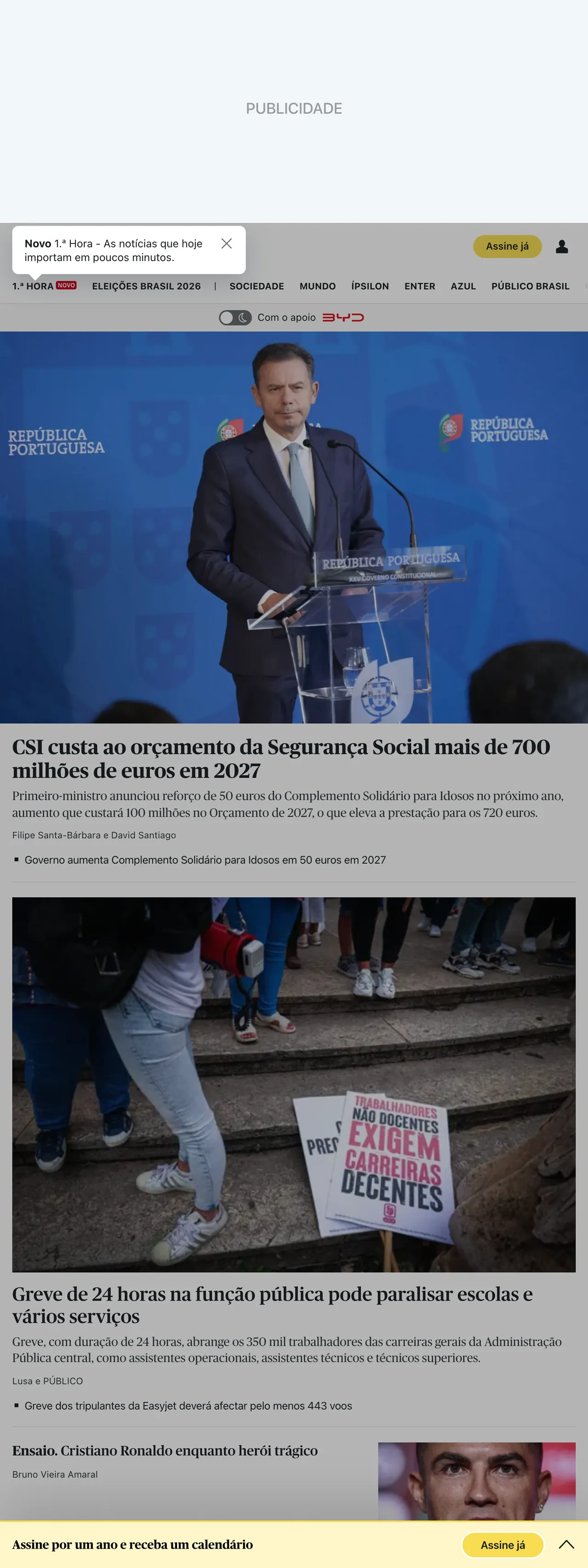 Screenshot of the Público front page
