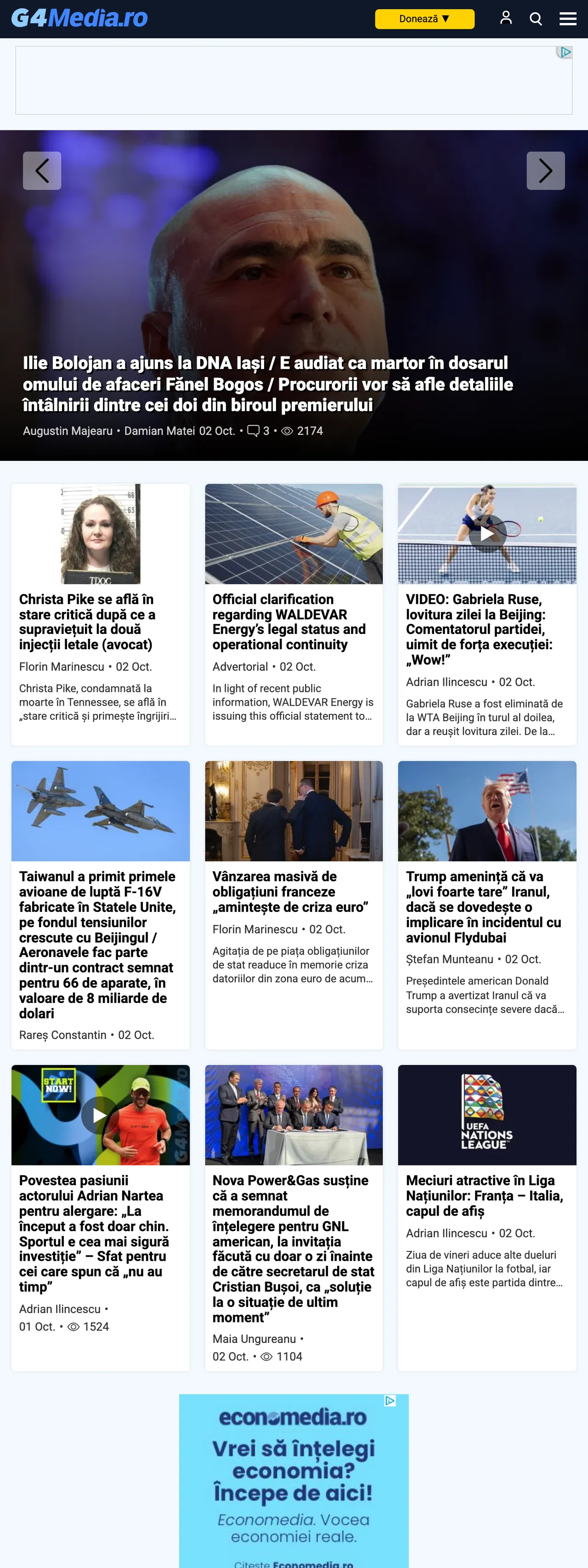 Screenshot of the G4Media front page