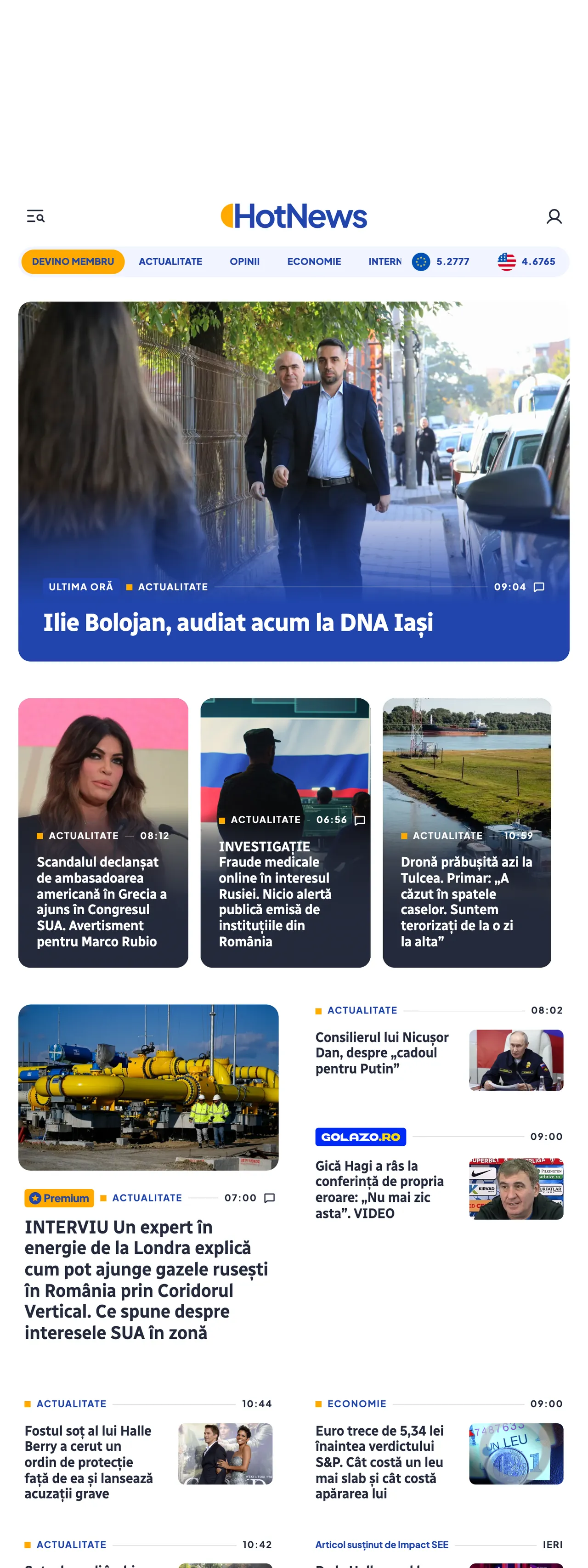 Screenshot of the HotNews.ro front page