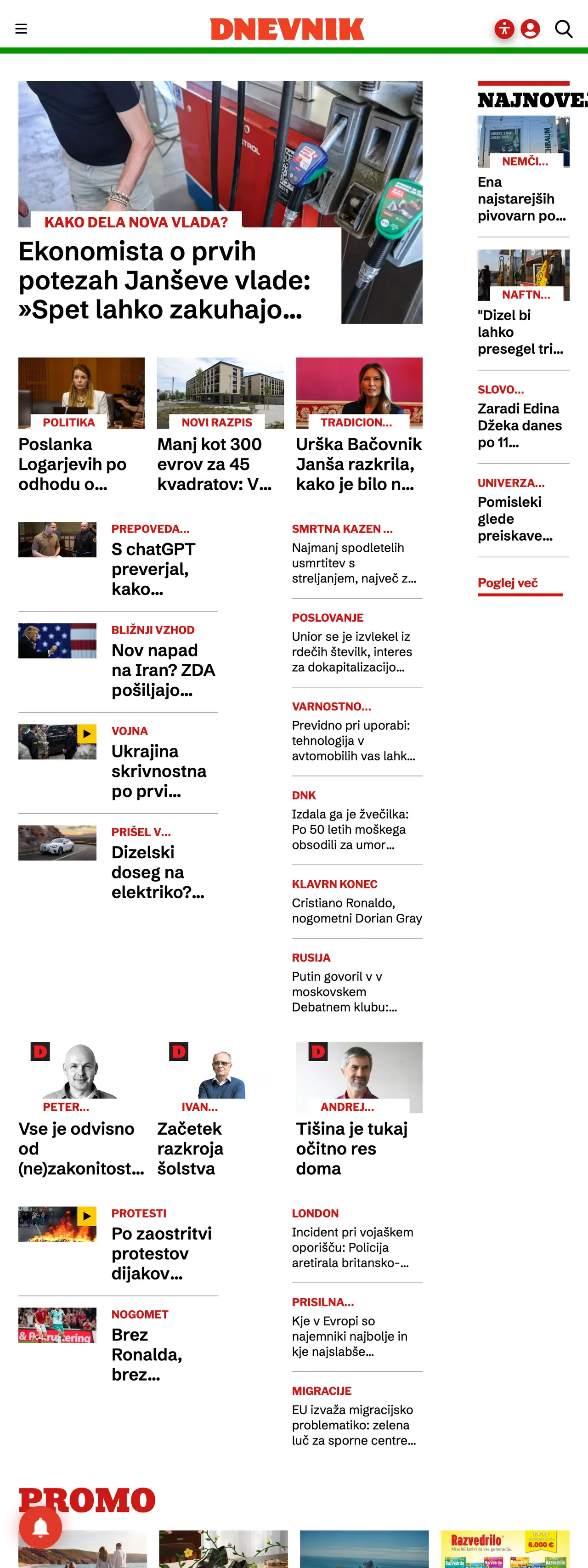 Screenshot of the Dnevnik front page