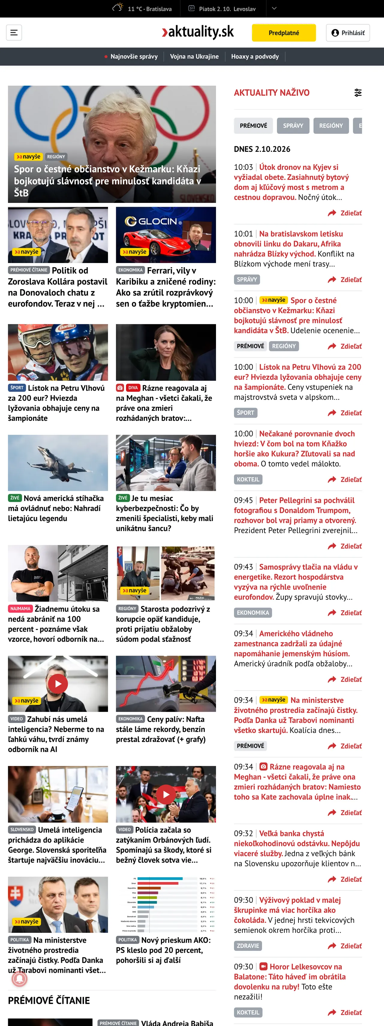 Screenshot of the Aktuality.sk front page