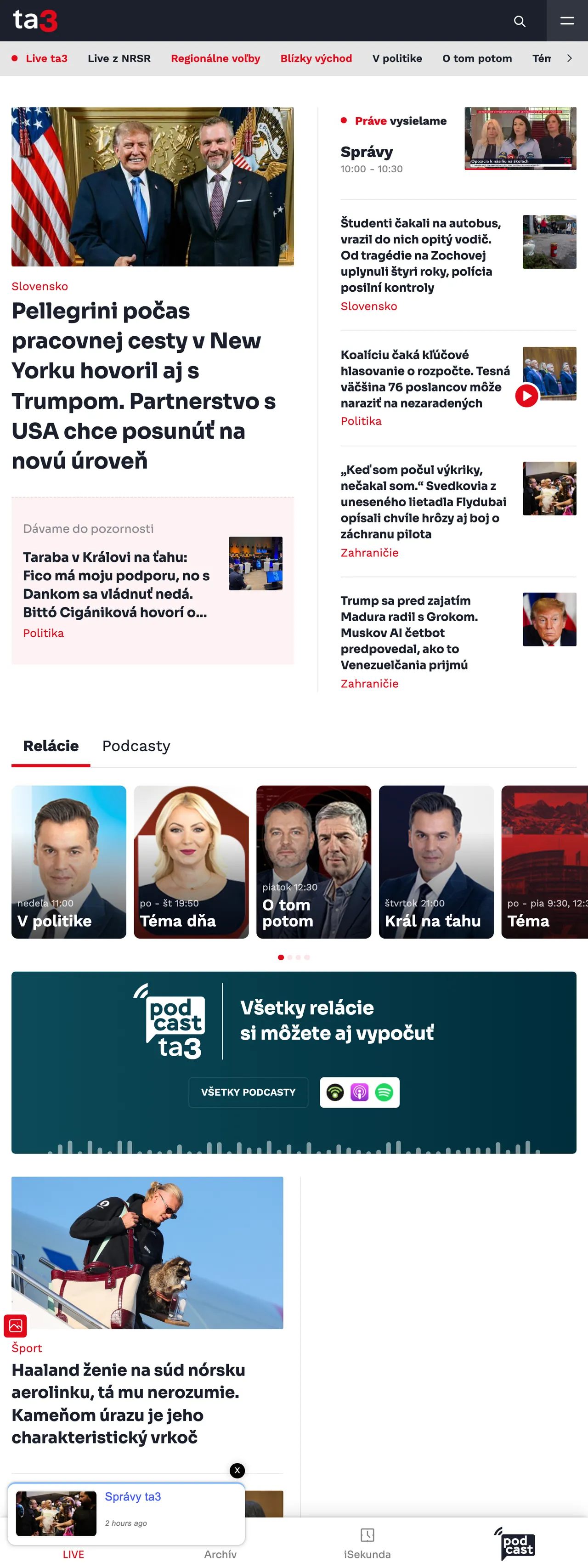 Screenshot of the TA3 front page