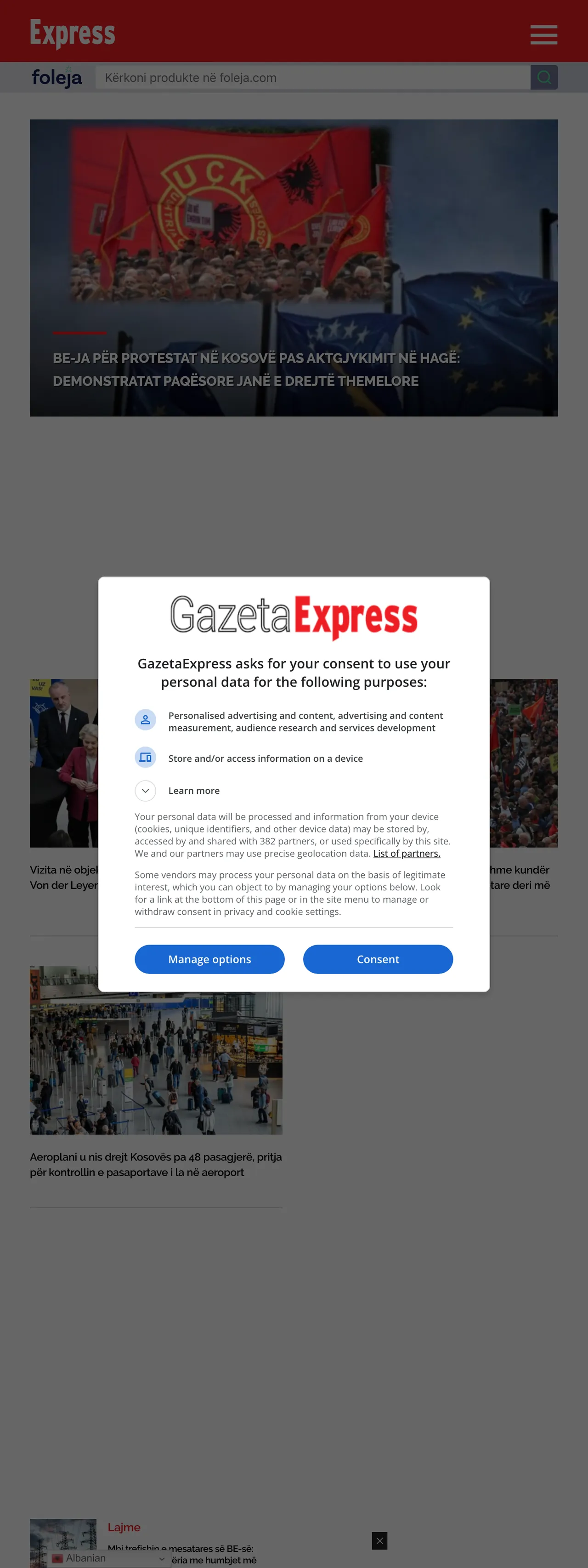 Screenshot of the Gazeta Express front page