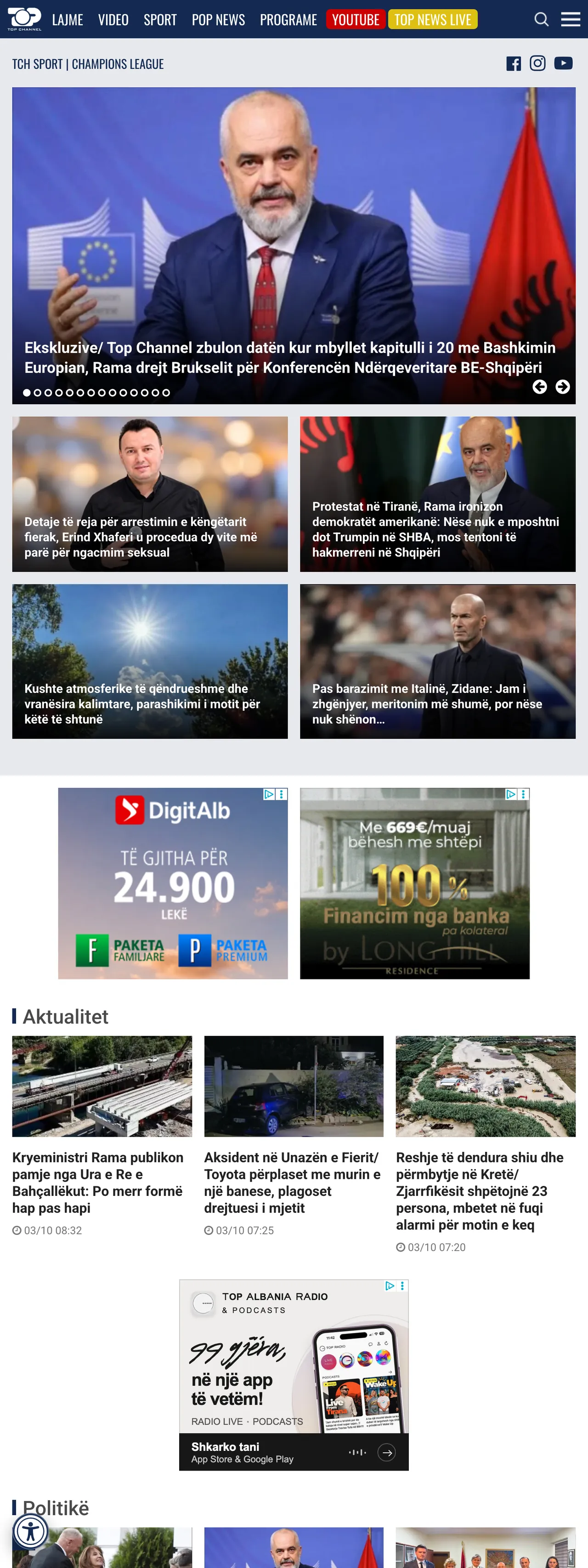 Screenshot of the Top Channel front page