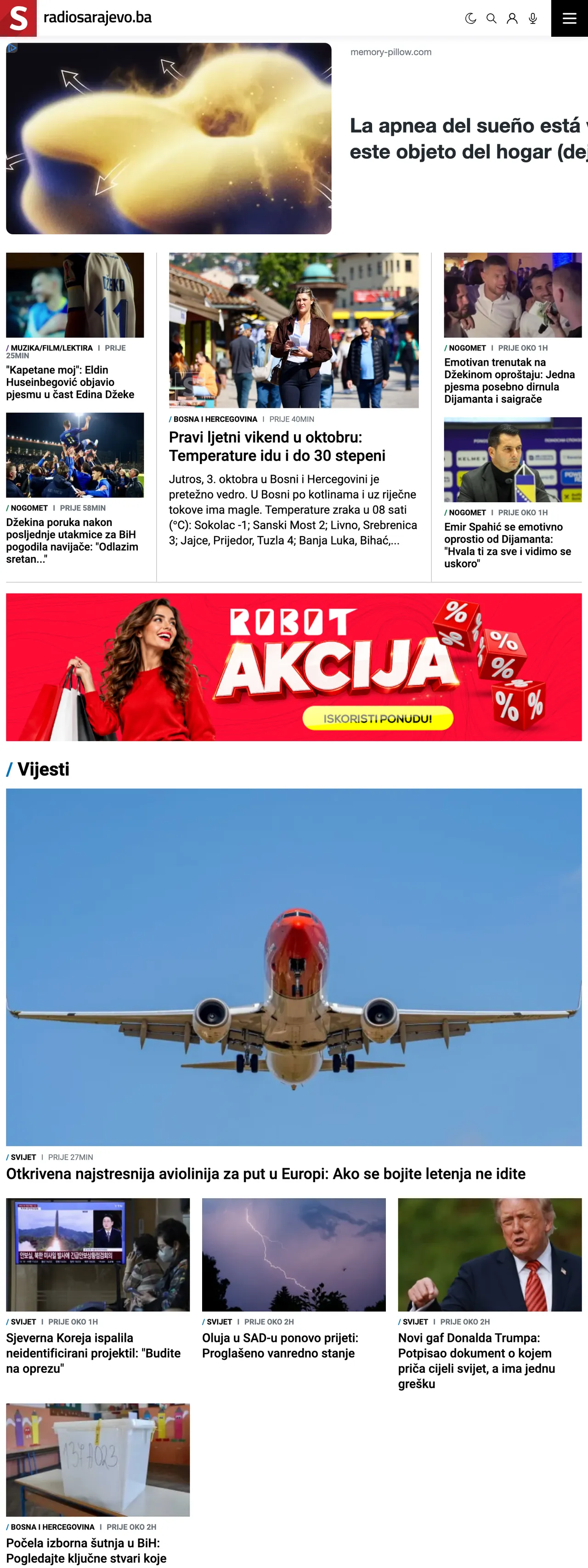 Screenshot of the Radio Sarajevo front page