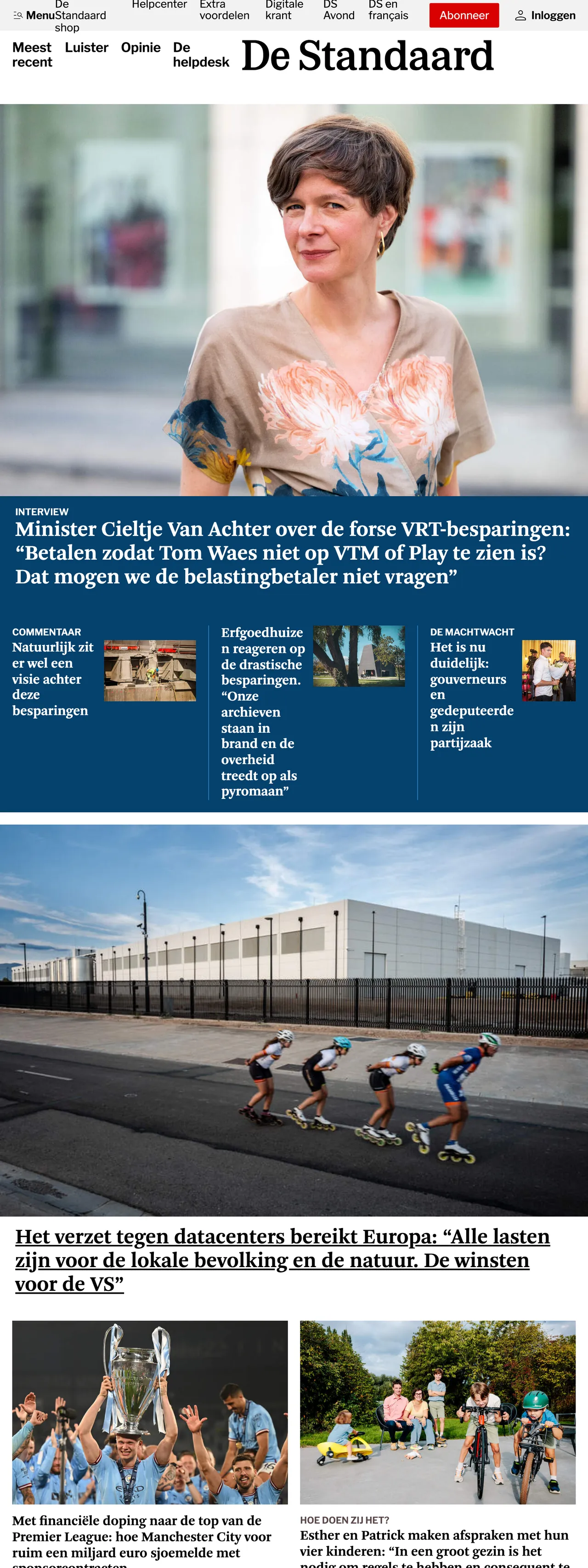 Screenshot of the De Standaard front page