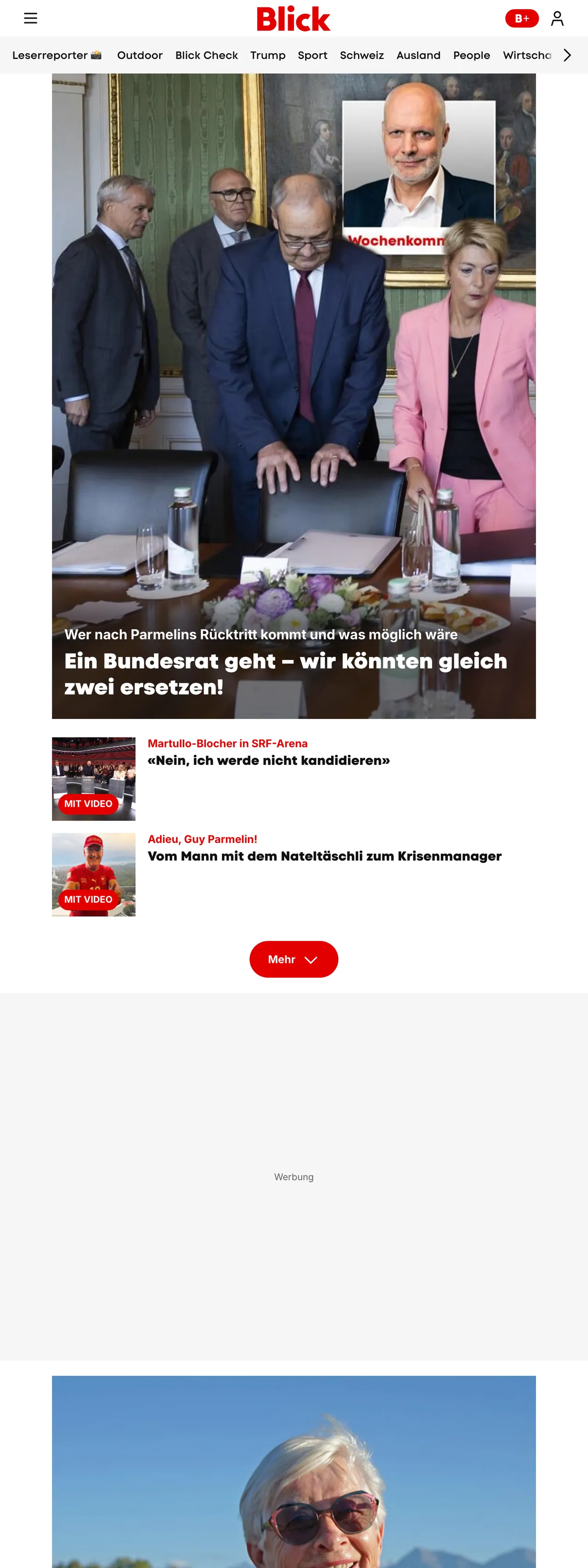 Screenshot of the Blick front page