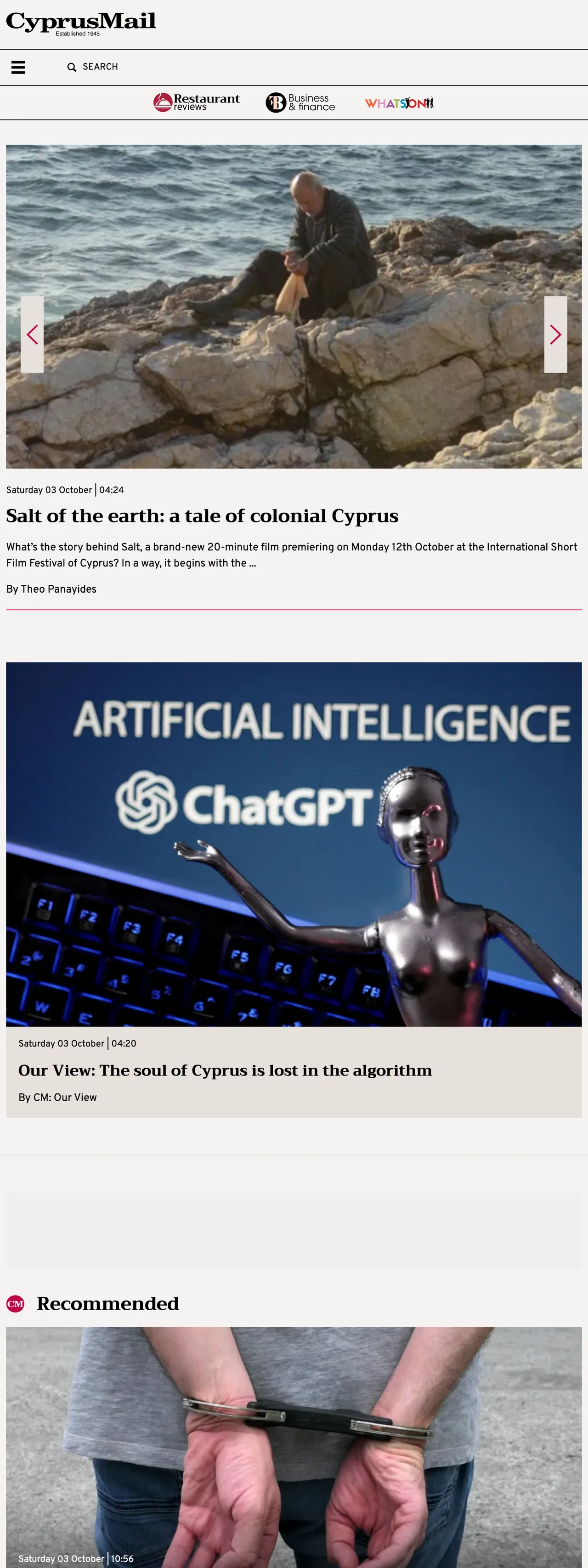 Screenshot of the Cyprus Mail front page