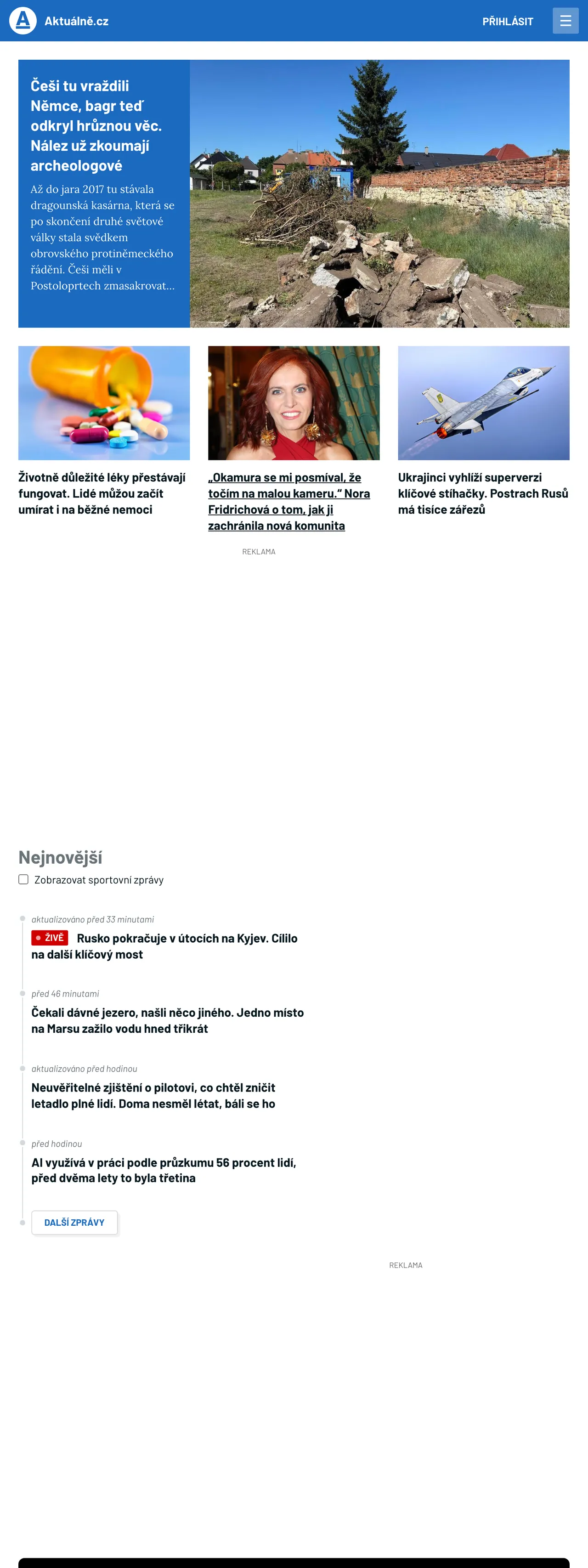 Screenshot of the Aktuálně.cz front page