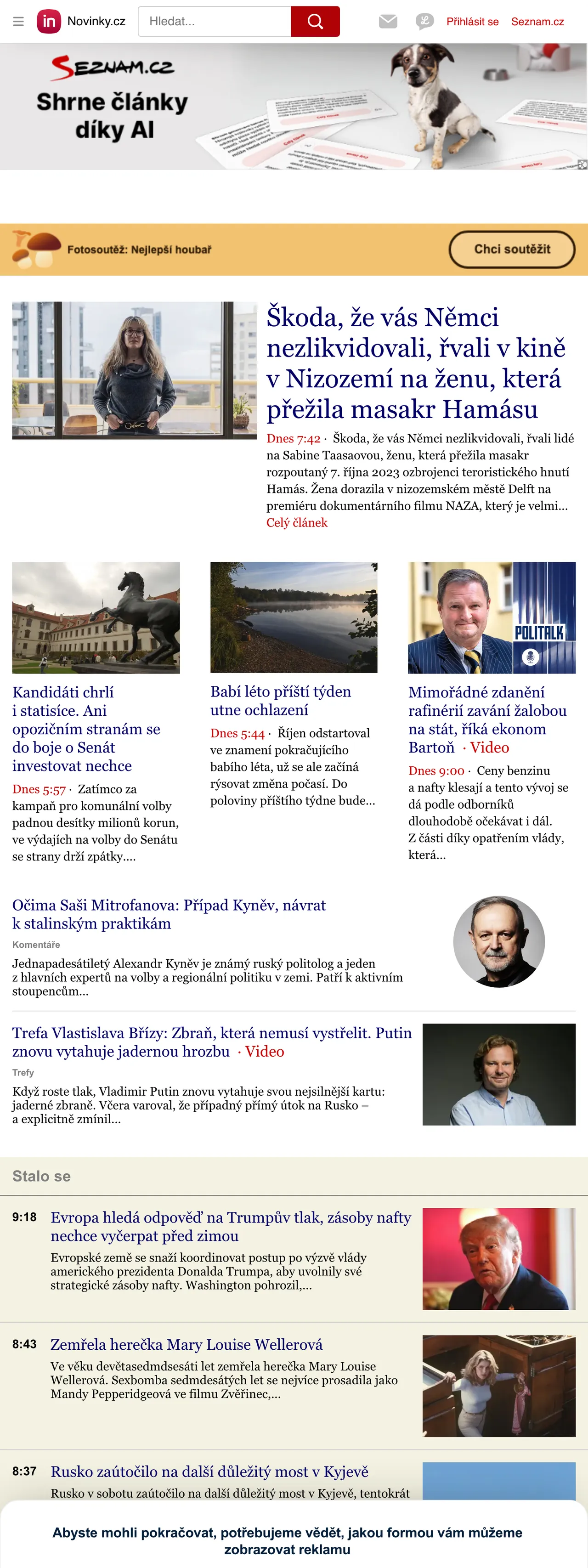 Screenshot of the Novinky.cz front page