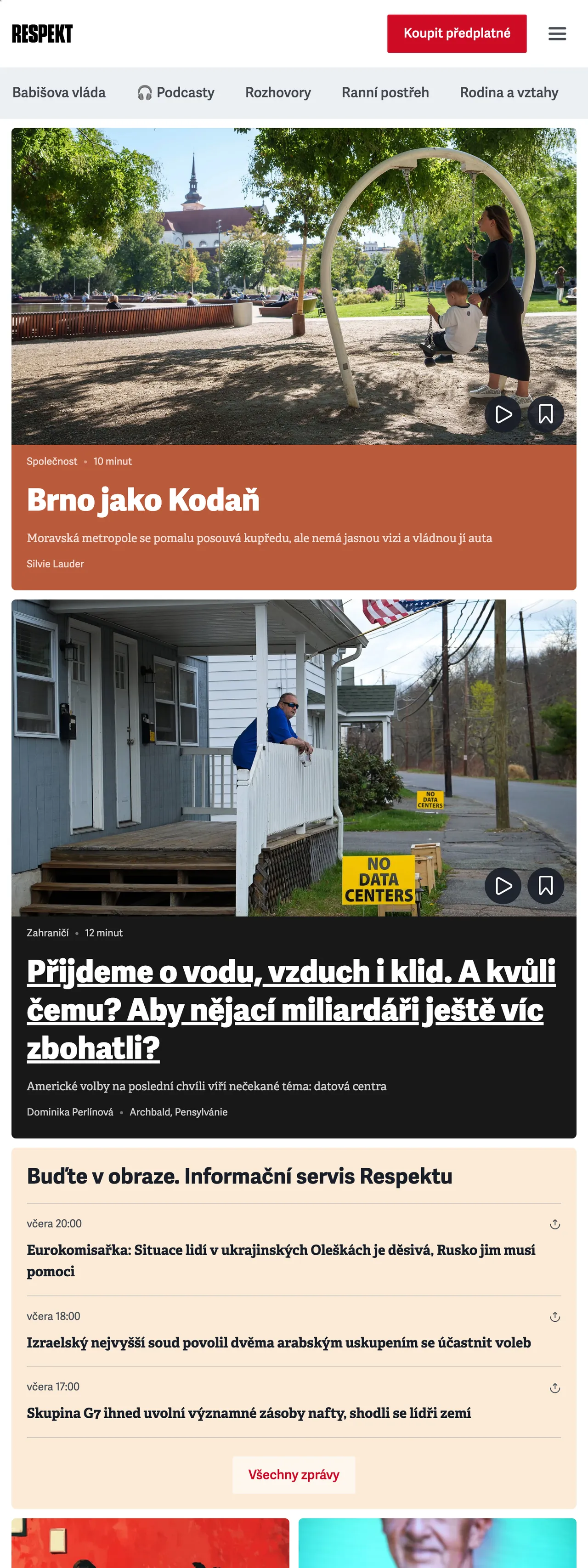 Screenshot of the Respekt front page