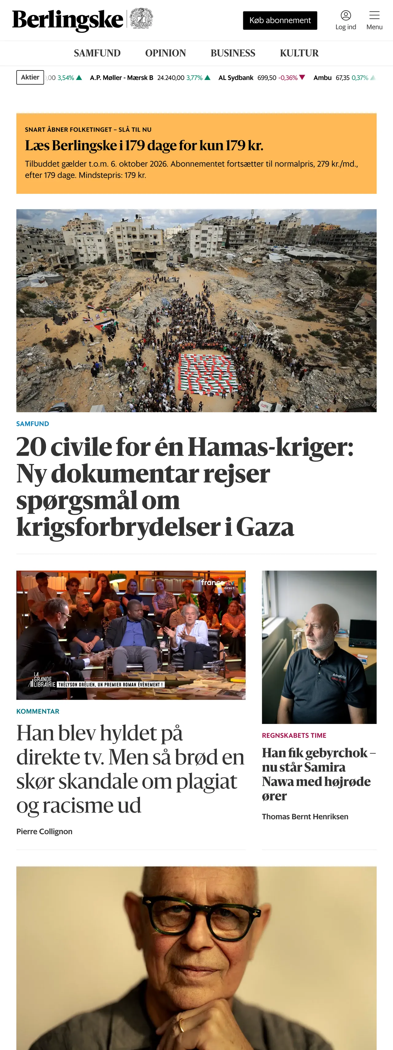 Screenshot of the Berlingske front page