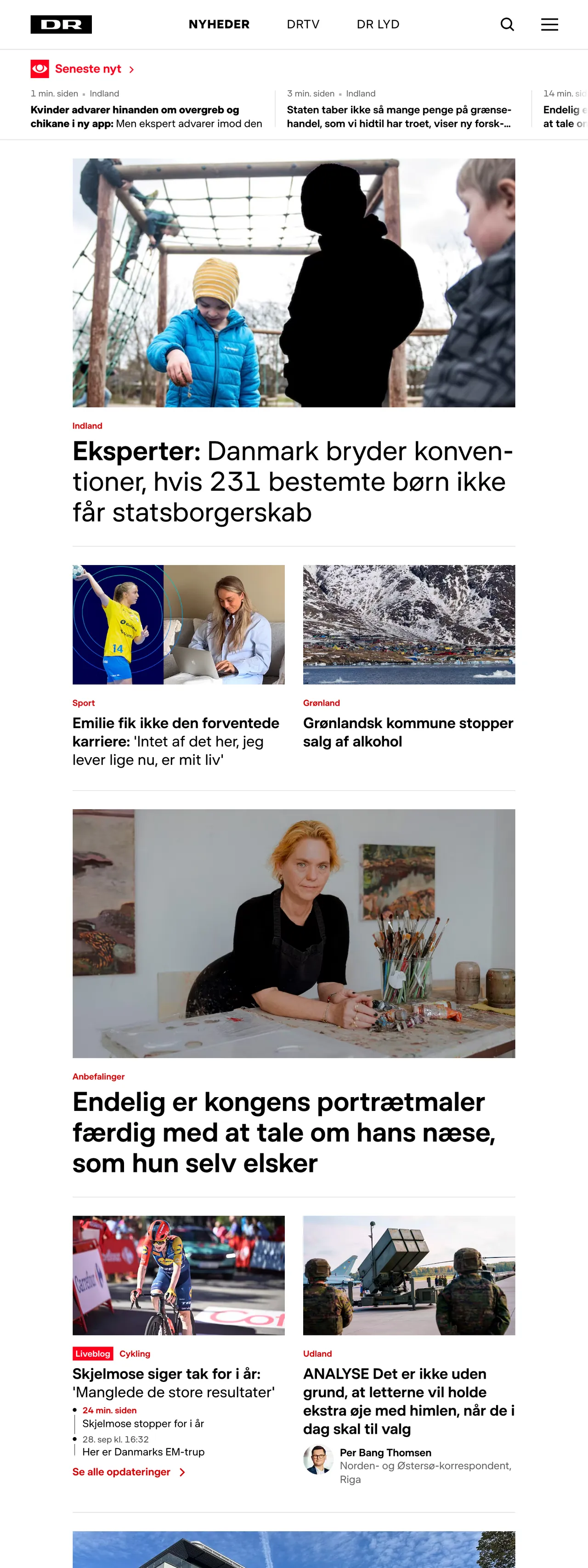 Screenshot of the DR front page