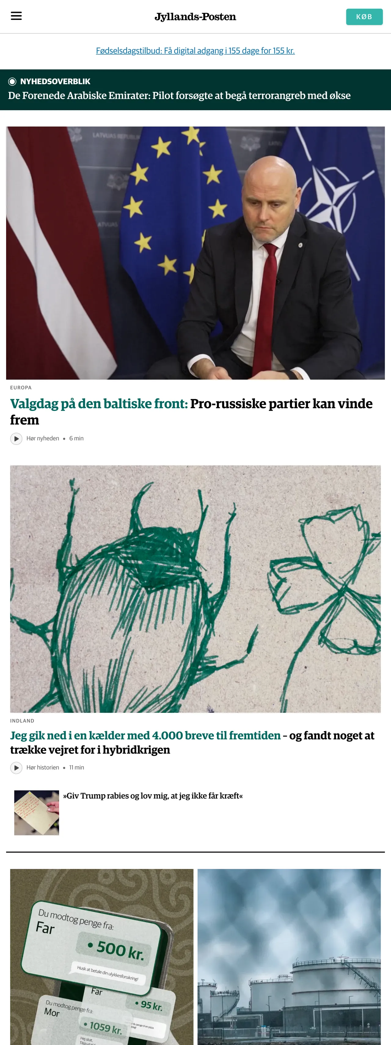 Screenshot of the Jyllands-Posten front page