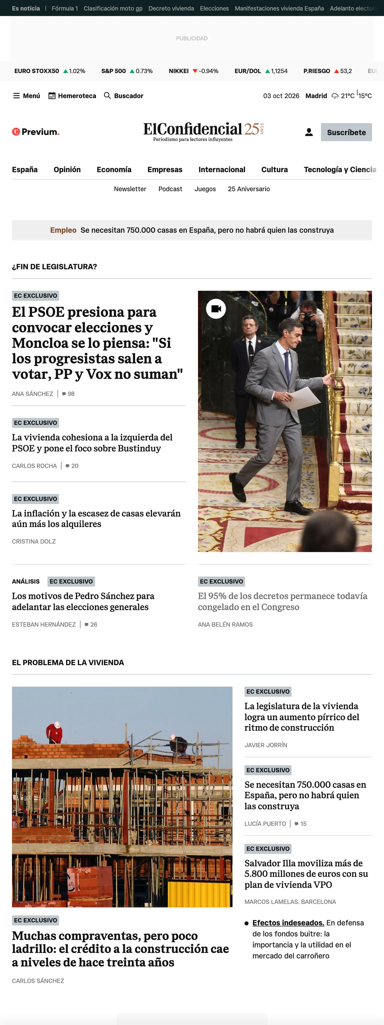 Screenshot of the El Confidencial front page