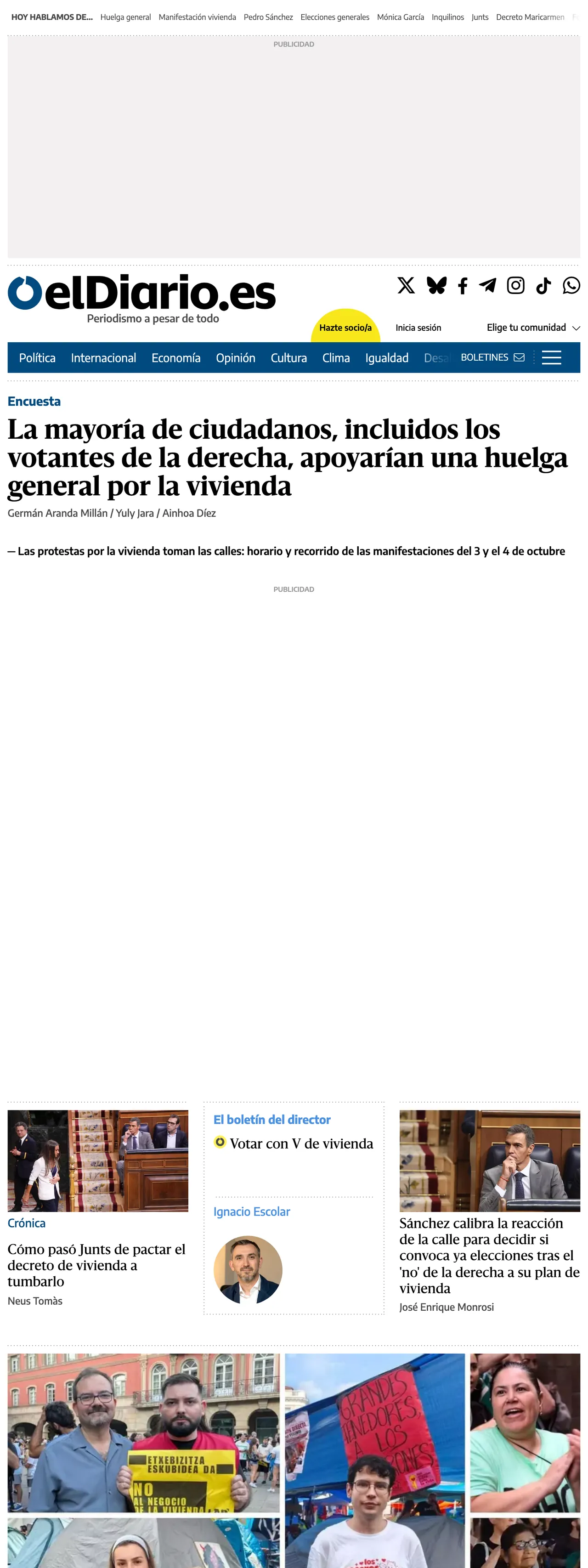 Screenshot of the elDiario.es front page