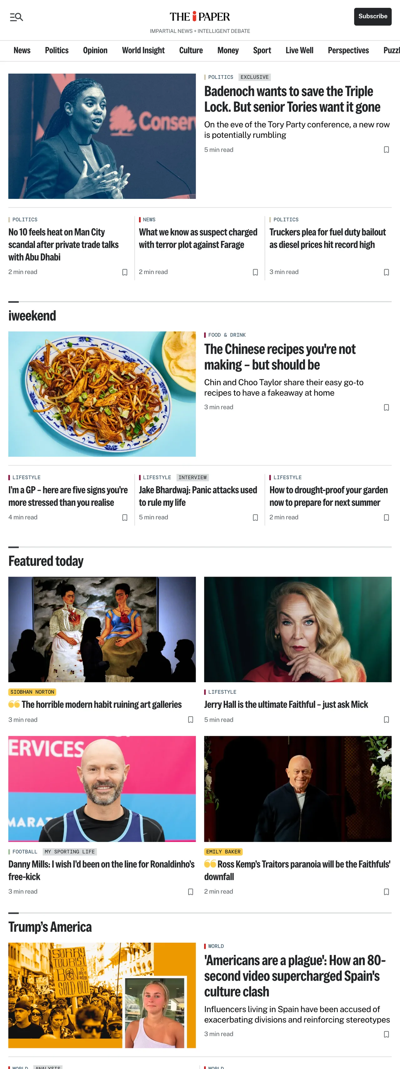 Screenshot of the The i Paper front page