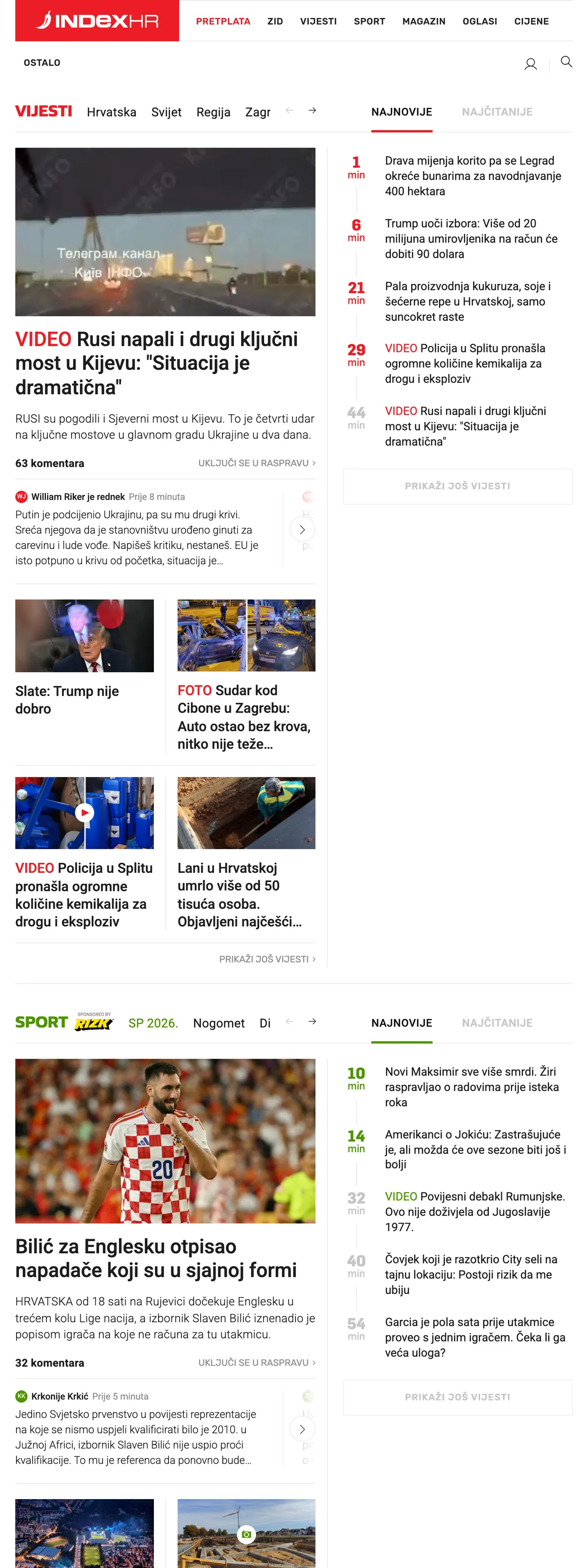 Screenshot of the Index.hr front page