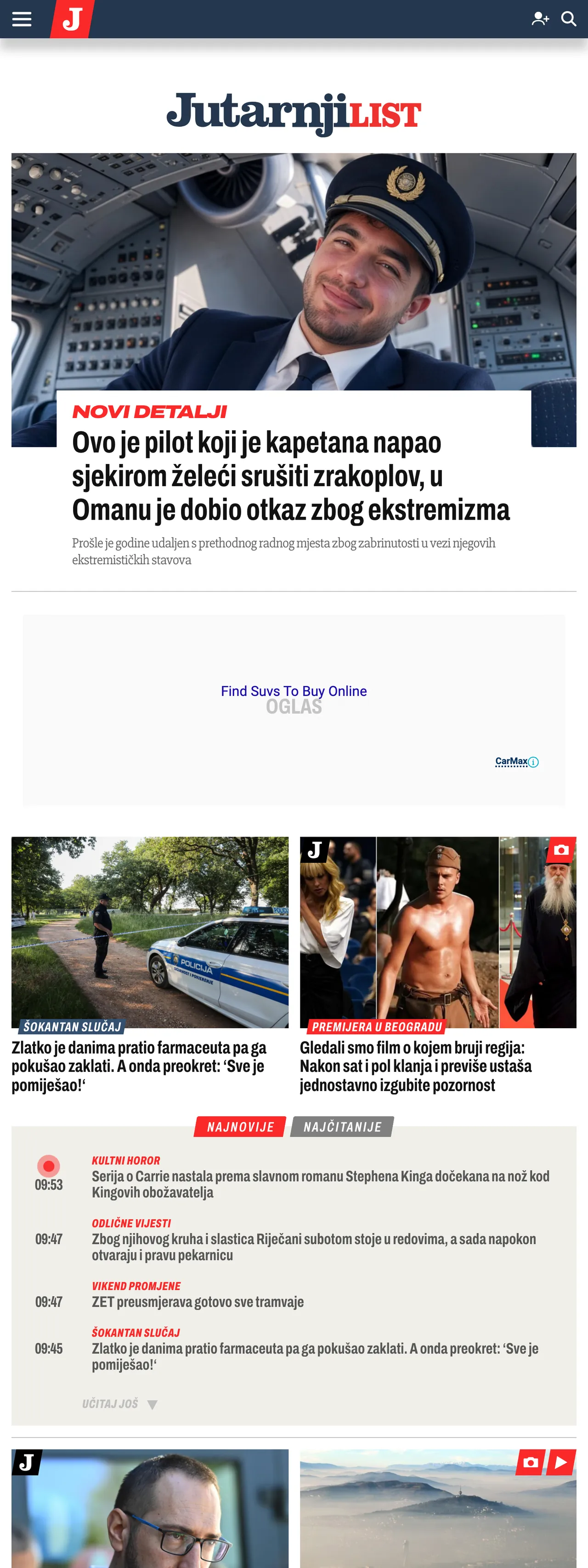 Screenshot of the Jutarnji list front page