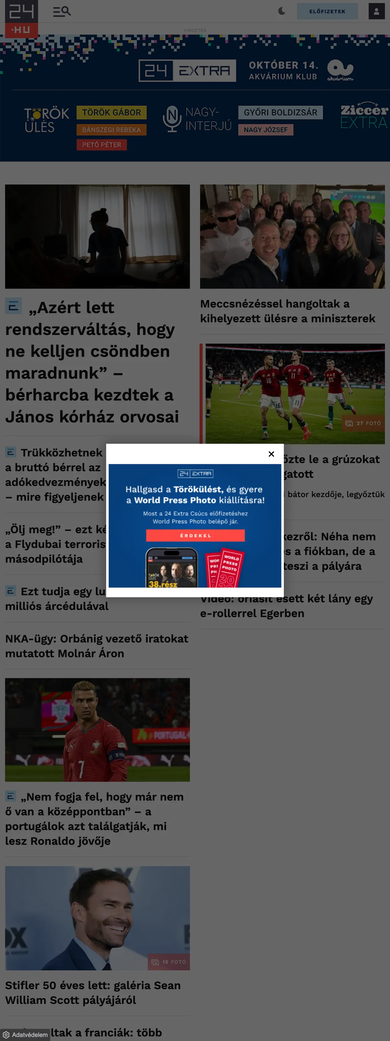 Screenshot of the 24.hu front page