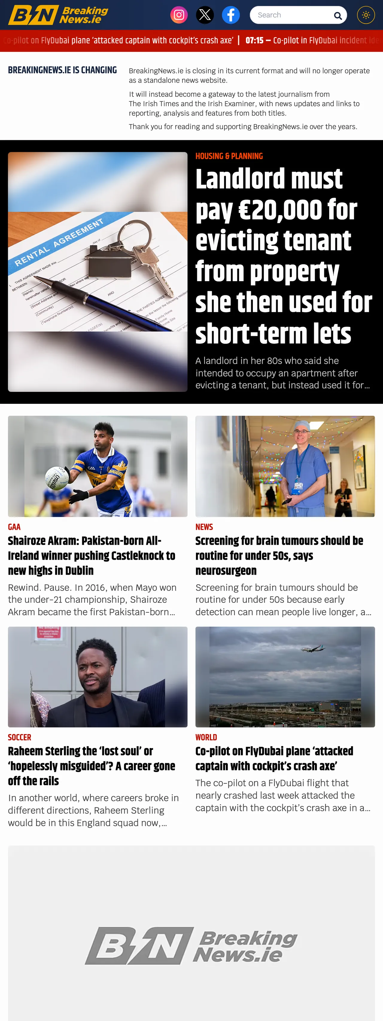 Screenshot of the BreakingNews.ie front page