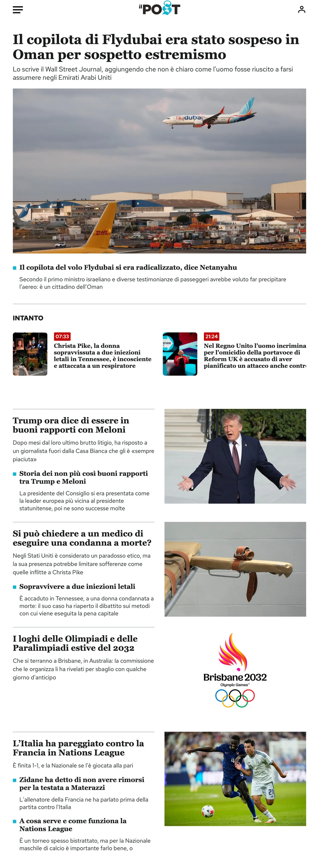 Screenshot of the Il Post front page