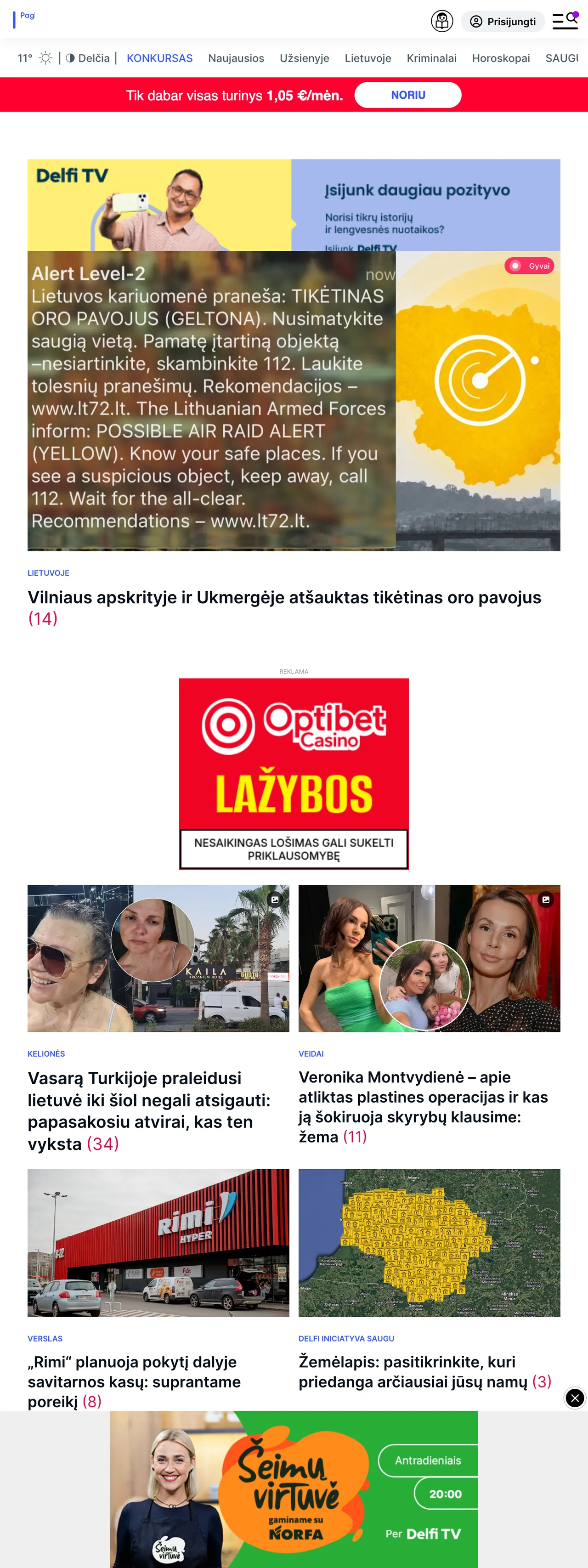 Screenshot of the Delfi front page