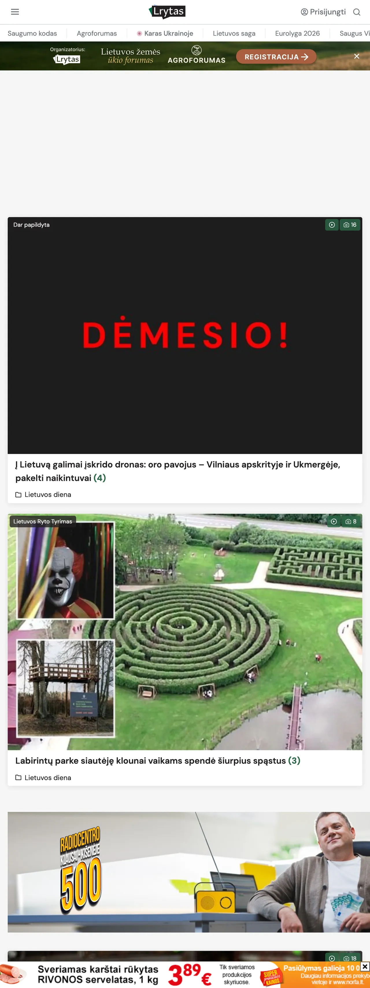Screenshot of the Lrytas front page