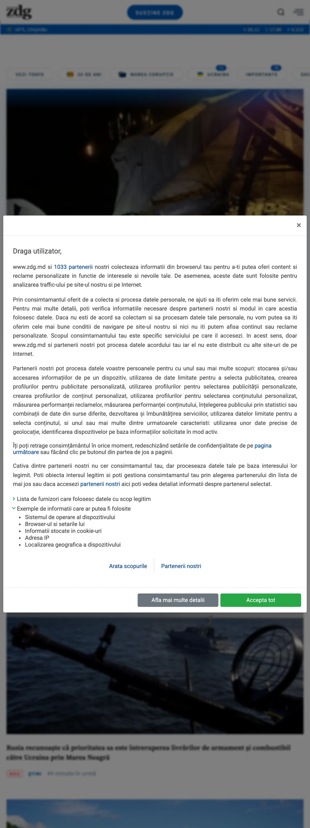 Screenshot of the Ziarul de Gardă front page