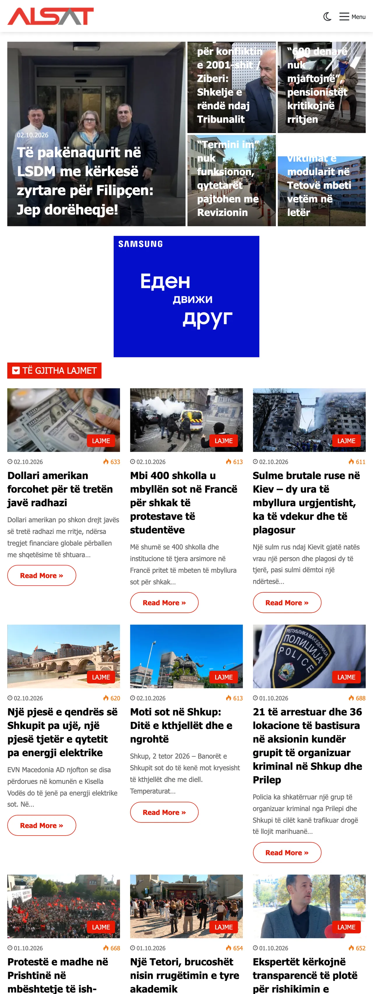 Screenshot of the ALSAT front page