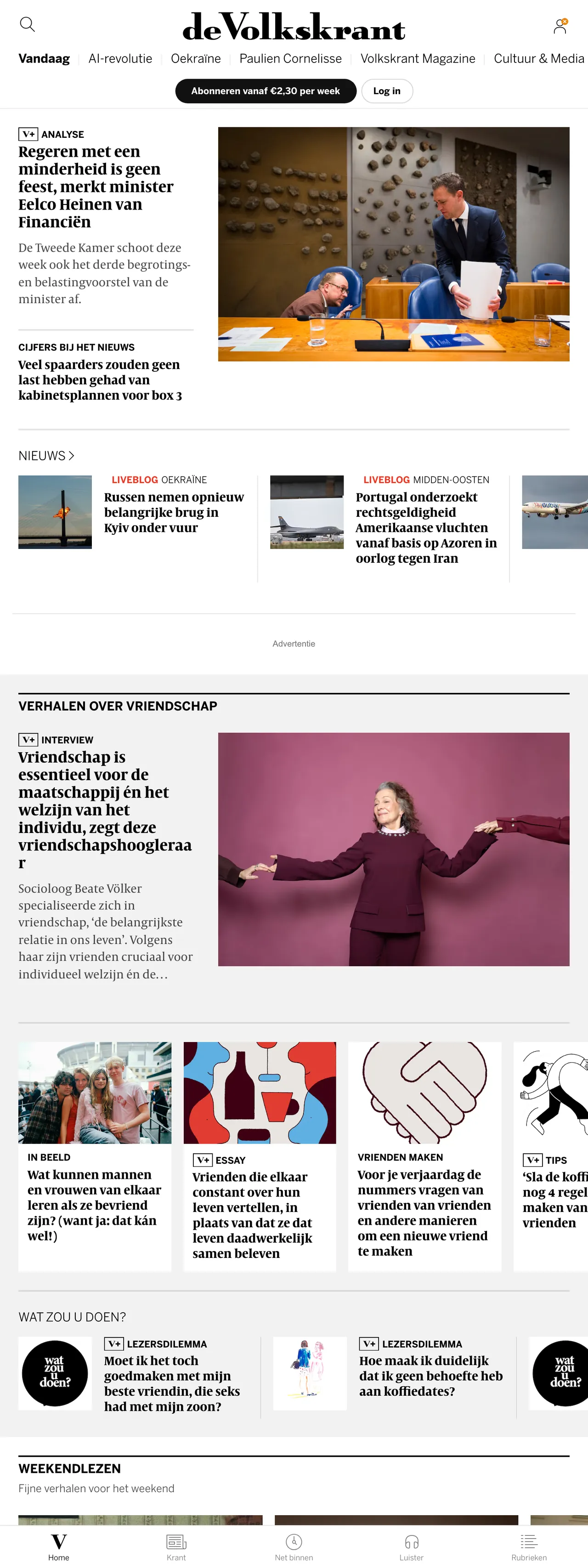 Screenshot of the de Volkskrant front page