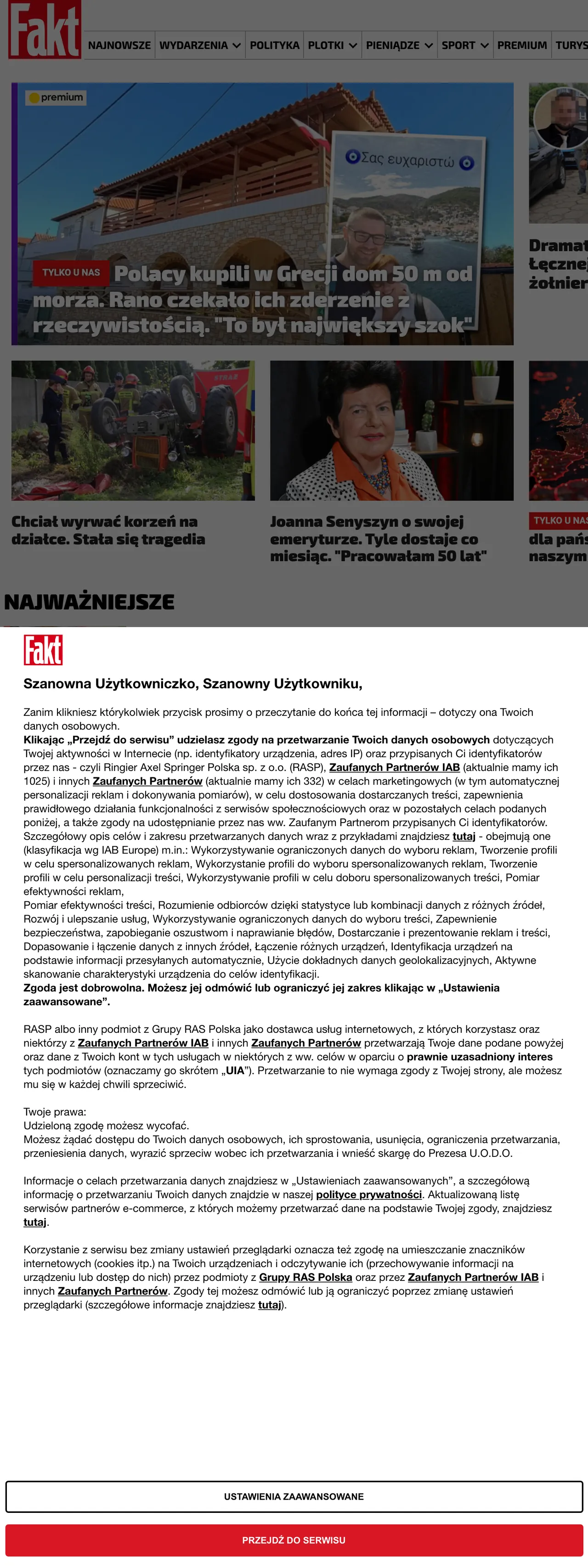 Screenshot of the Fakt front page