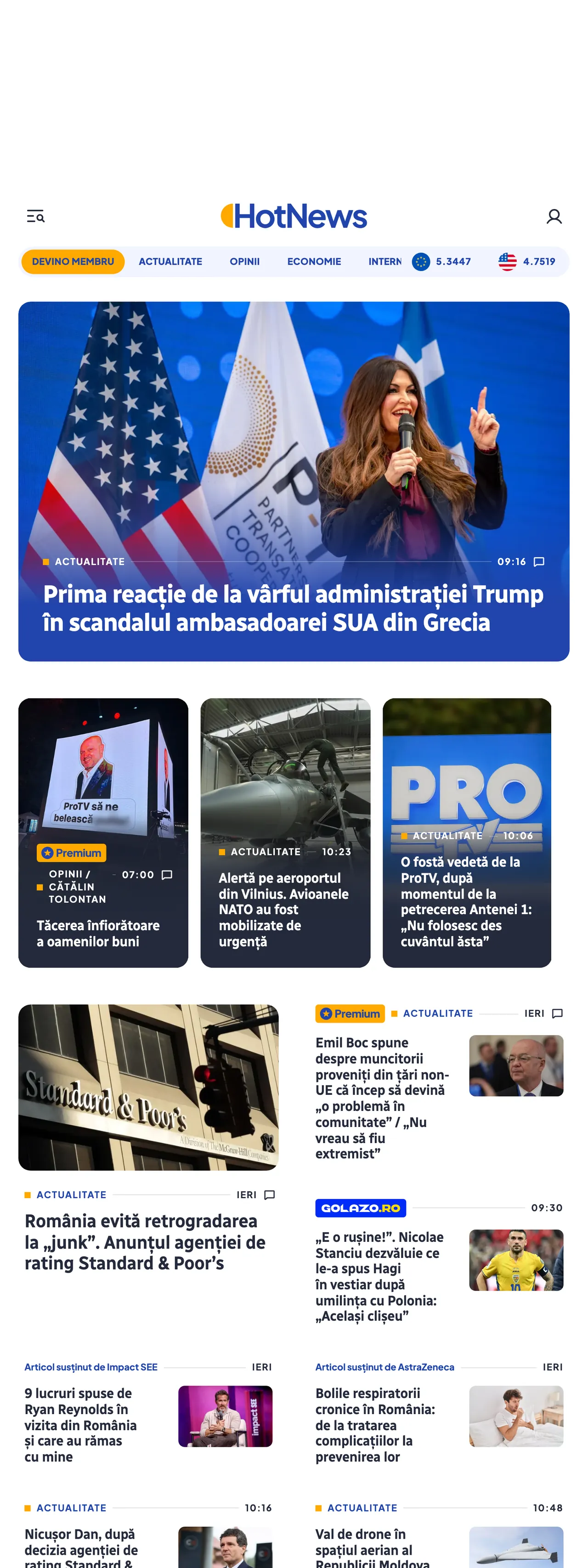 Screenshot of the HotNews.ro front page