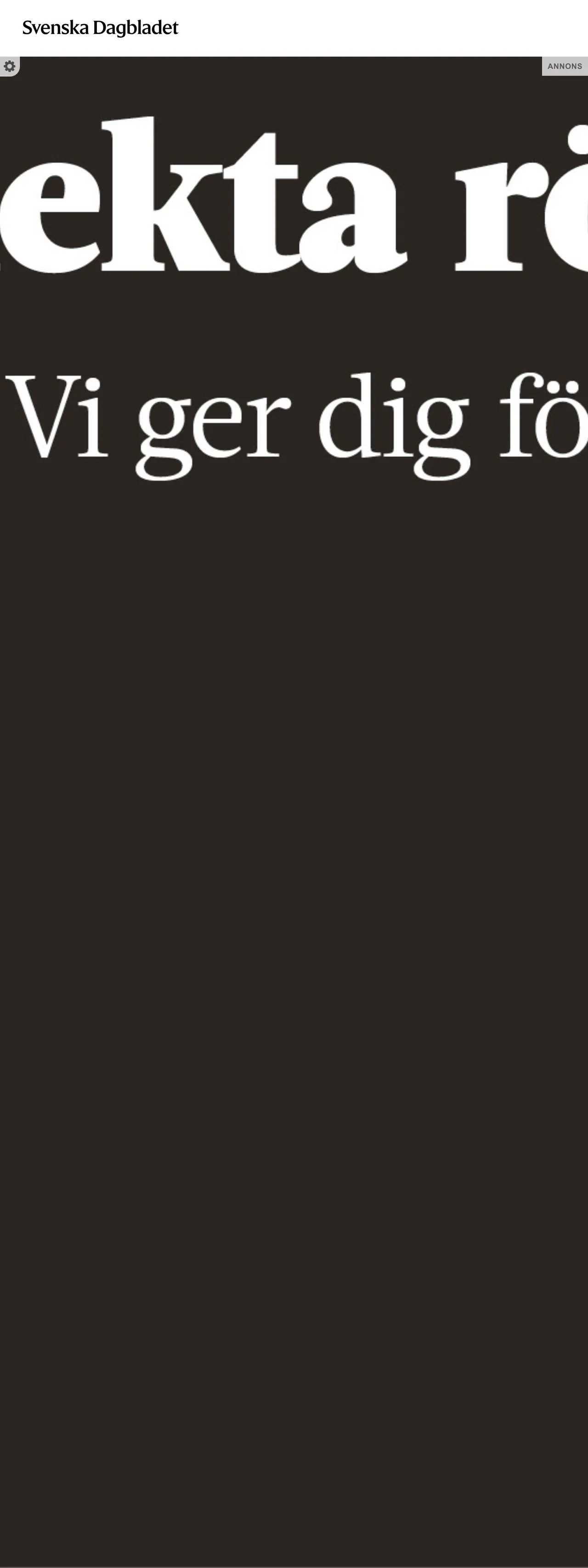 Screenshot of the Svenska Dagbladet front page